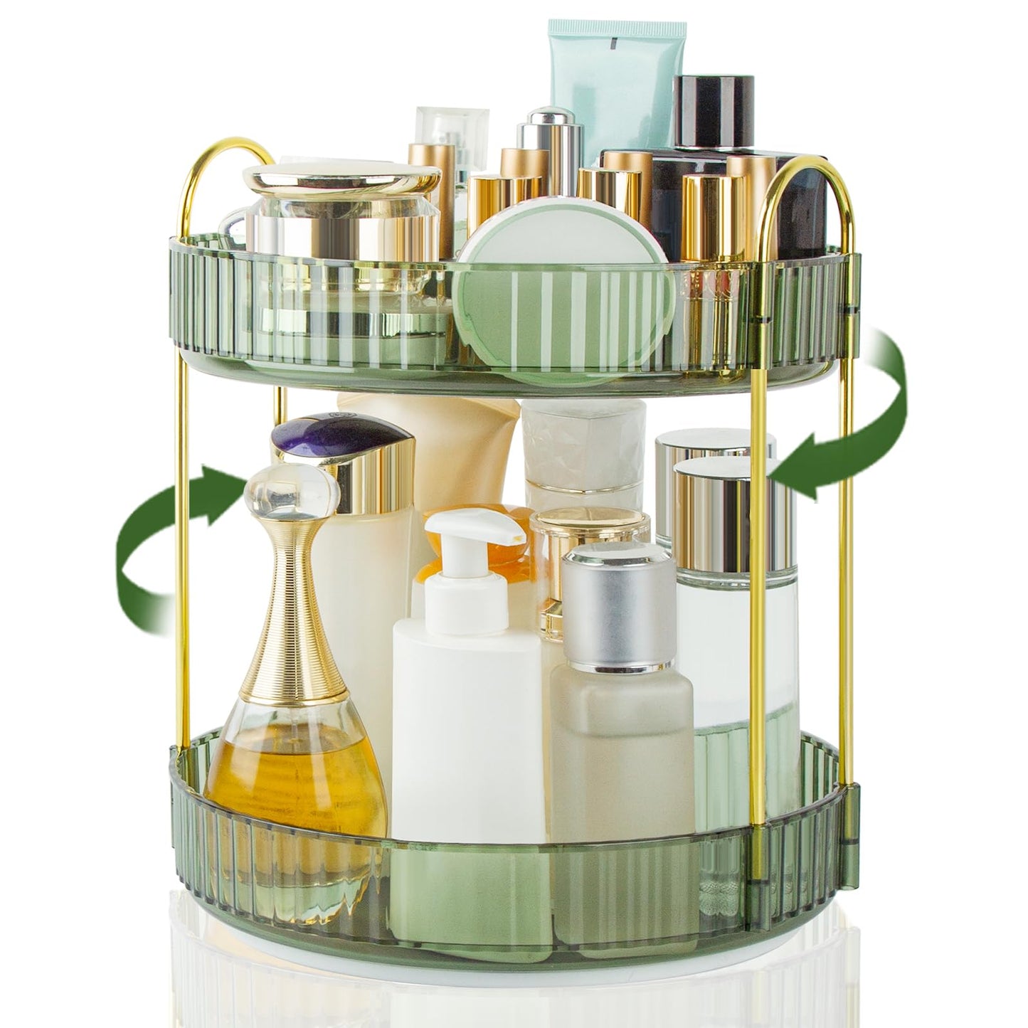 Boxalls Make up Organiser 360° Rotating, 3 Tier Large Capacity Bathroom Organizer, Cosmetics Vanity Storage, Dressing Table Organiser, Skincare Spinning Carousel for Skincare Perfume (3 Tiers, Green)