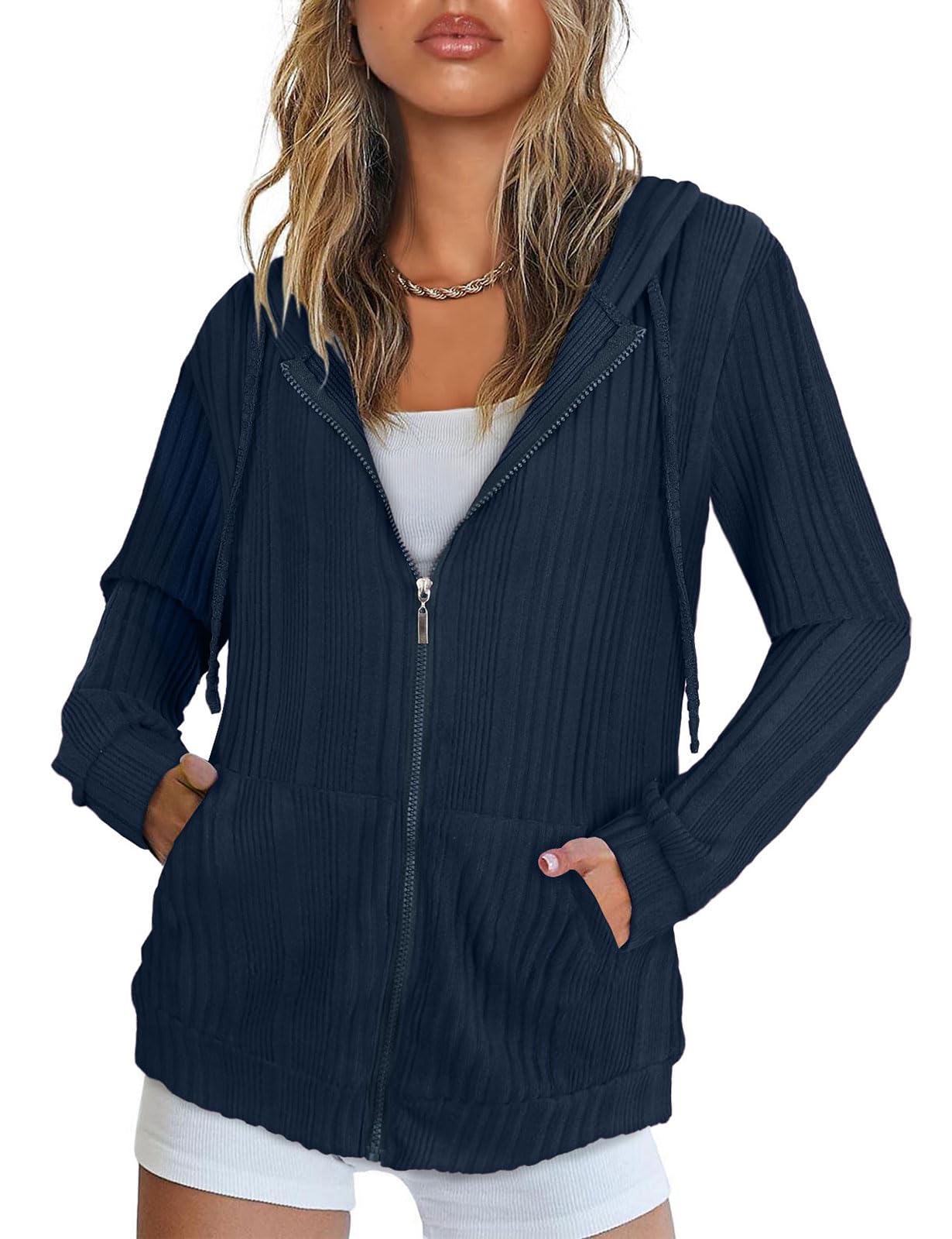 Flikity Womens Cardigans Zip Up Ladies Hoodies with Large Pockets Long Sleeve Tunic Tops Ladies Lightweight Jackets Casual Work Clothes M-XXL