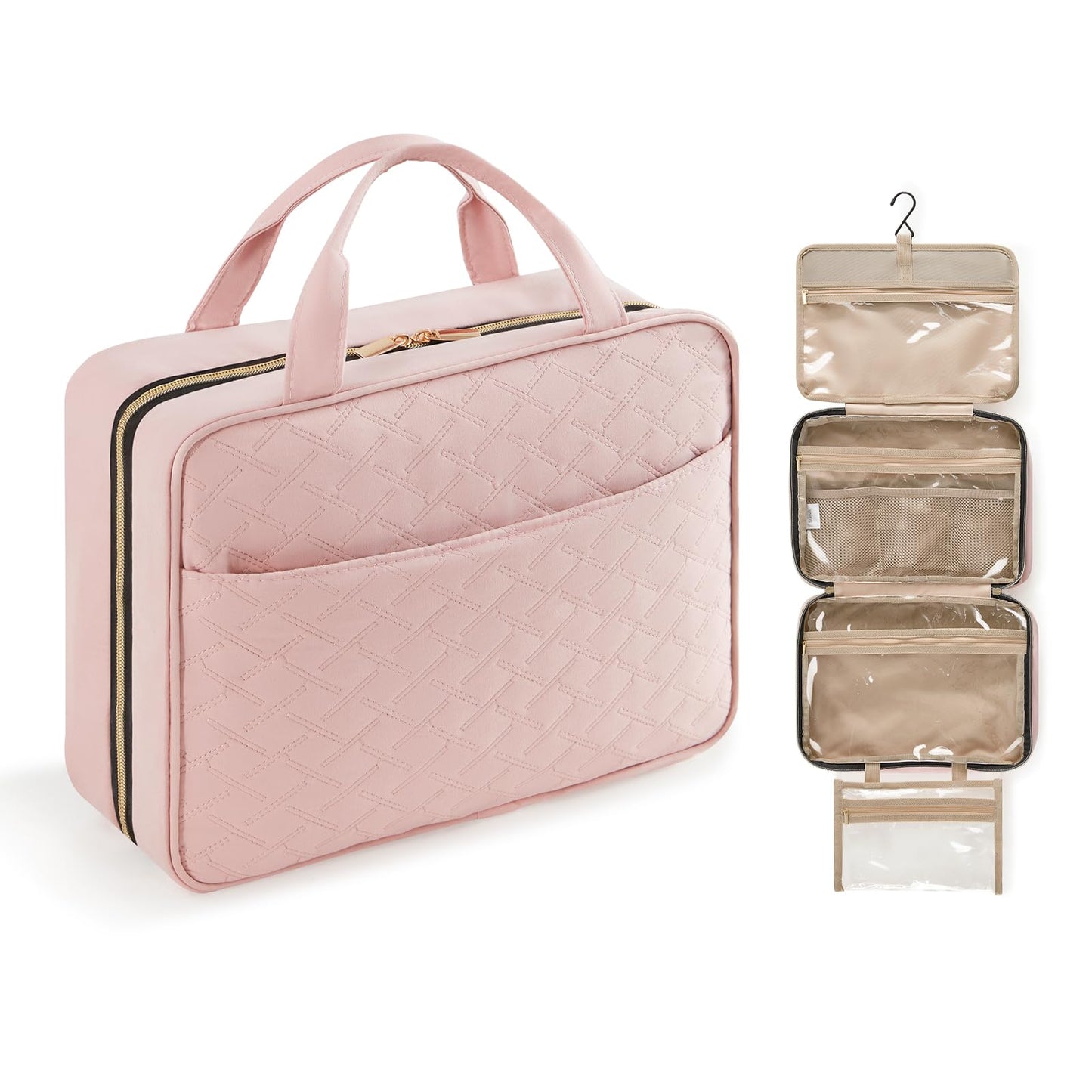 Lifewit Travel Toiletry Bag, Large Hanging Makeup Bag Organizer for Women, Transparent Travel Cosmetic Bag with Hanging Hook for Full Size Bottles, Vacation Essentials, Medium,Dark Blue