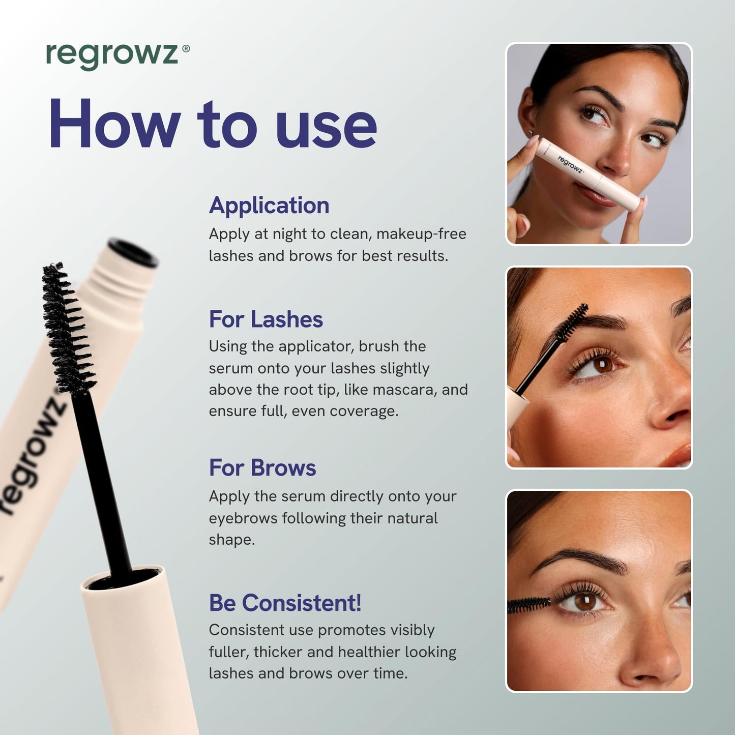 Regrowz Eyelash Serum & Eyebrow Growth 5ml – Natural, Vegan Lash Enhancer for Longer, Thicker Lashes & Fuller Eye Brows – UK Formula with Rapid Results & Conditioning Care For Growth & Thickness
