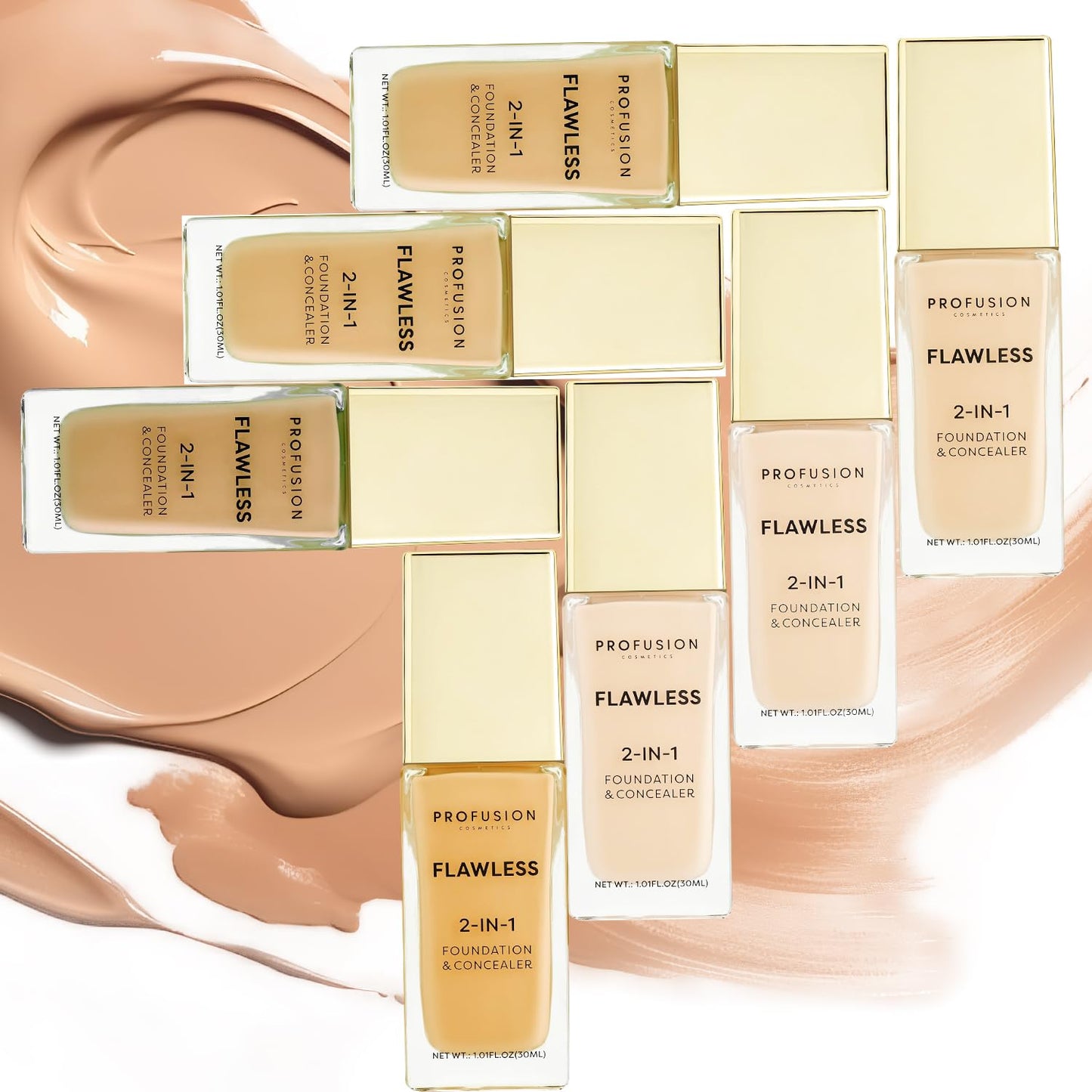 Profusion Cosmetics 2-In-1 Foundation and Concealer for Medium Deep Skin Tone, Flawless Full Coverage and Matte Finish with Convenient Solution for Achieving Polished Look - Golden Tan