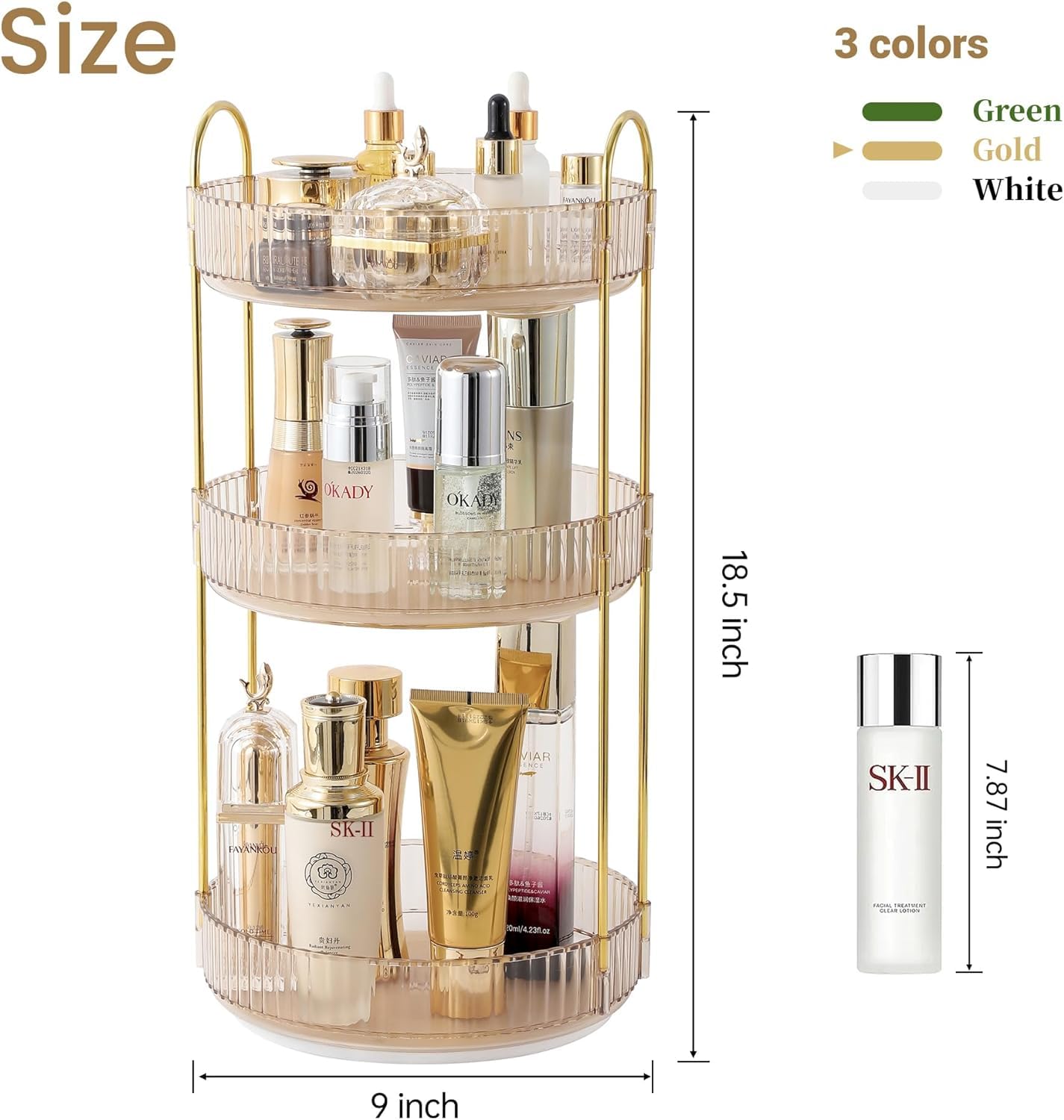 Rotating Makeup Organizer for Vanity, Large Skincare Make Up Storage Perfume Organizers for Bathroom Counter, Clear Cosmetic Lipstick Toiletry Dresser Organizer Spinning Holder