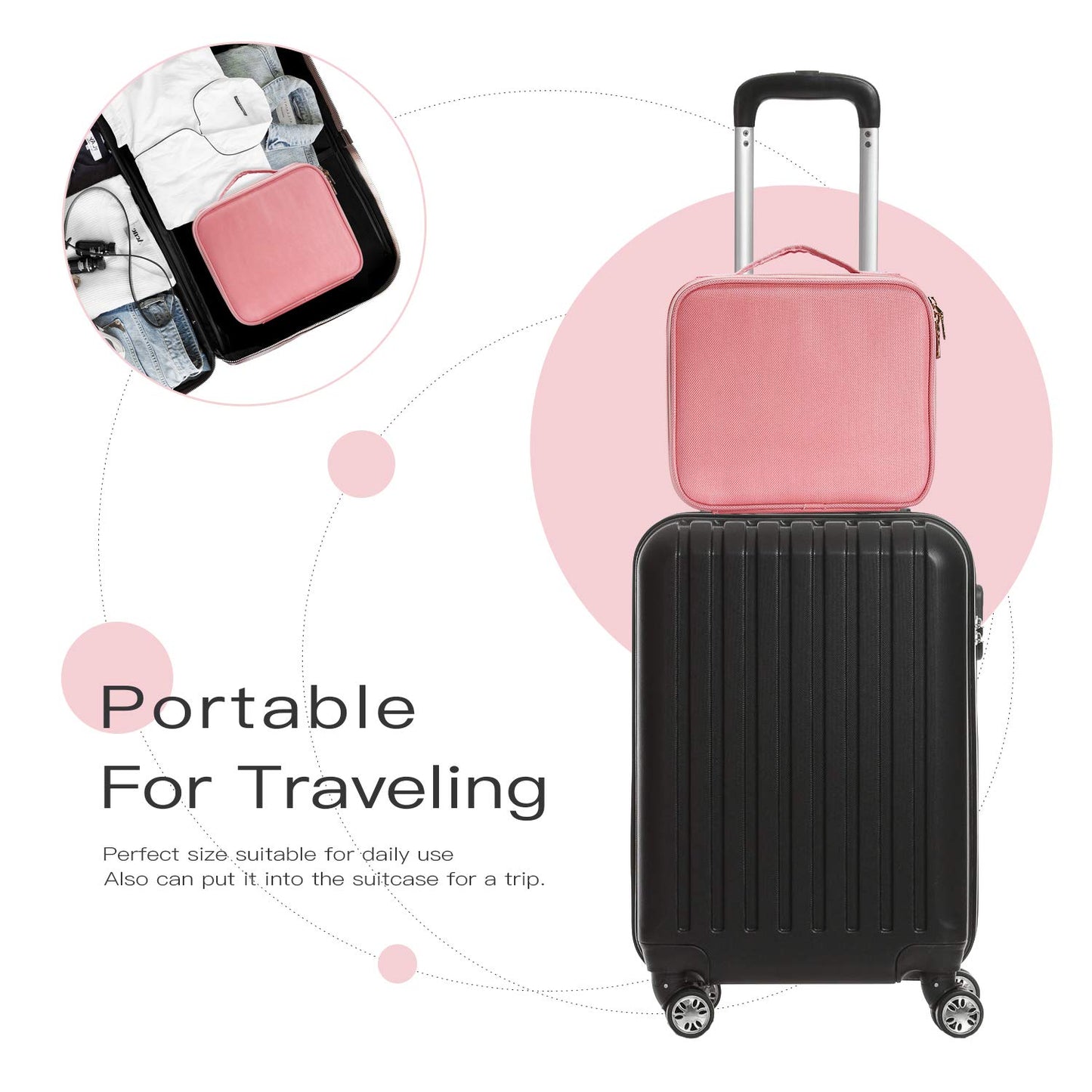 Joligrace Makeup Bag Cosmetic Case Vanity Travel Beauty Box Make Up Train Case Hairdressing Tools Organiser with Adjustable Compartment Oxford Fabric, Black