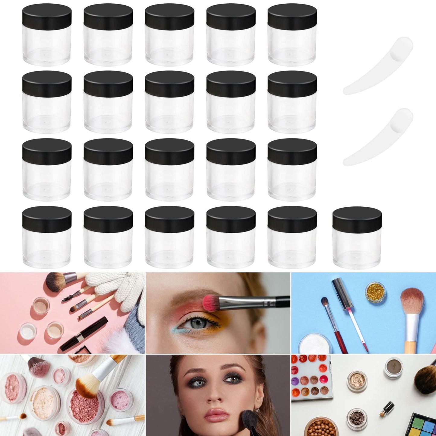 12pcs 10 Gram 10ml Jars, Sample Pots, Mini Jars With Lids, Clear Round Plastic Jar With 1 Mini Spatulas For Various Cosmetic Products, Samples， Eye Shadow Lip Balm, and Nail Powder