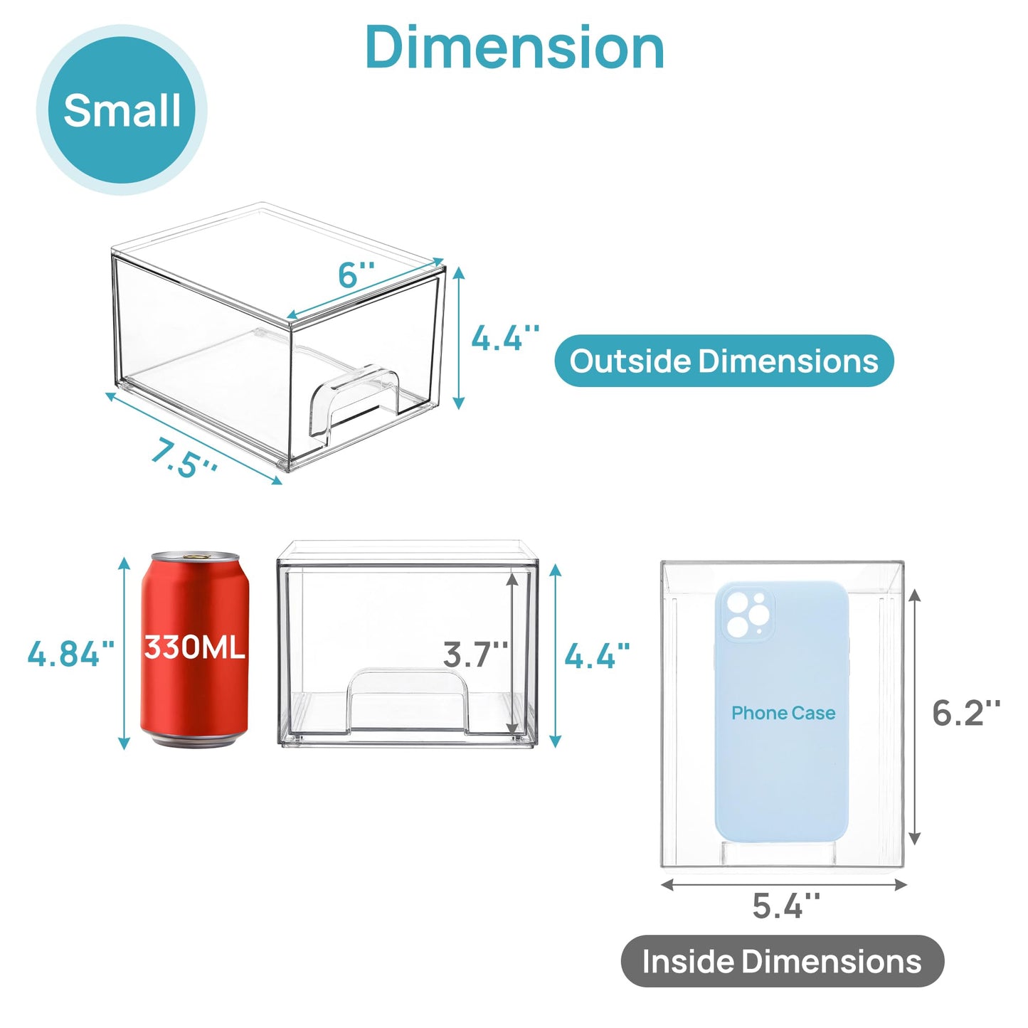 Vtopmart 3 Pack Clear Small Stackable Storage Drawers, Acrylic Bathroom Makeup Organiser, Plastic Storage Box For Vanity, Under Sink, Kitchen Cupboard, Pantry, Home Organization