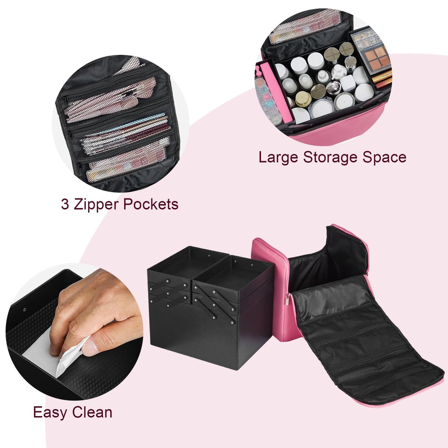 Makeup Case Large Vanity Case – 29x21x27cm Portable Cosmetic Organiser with Shoulder Strap – Professional Make Up Case for Travel & Home, Durable Nylon Storage Beauty Box