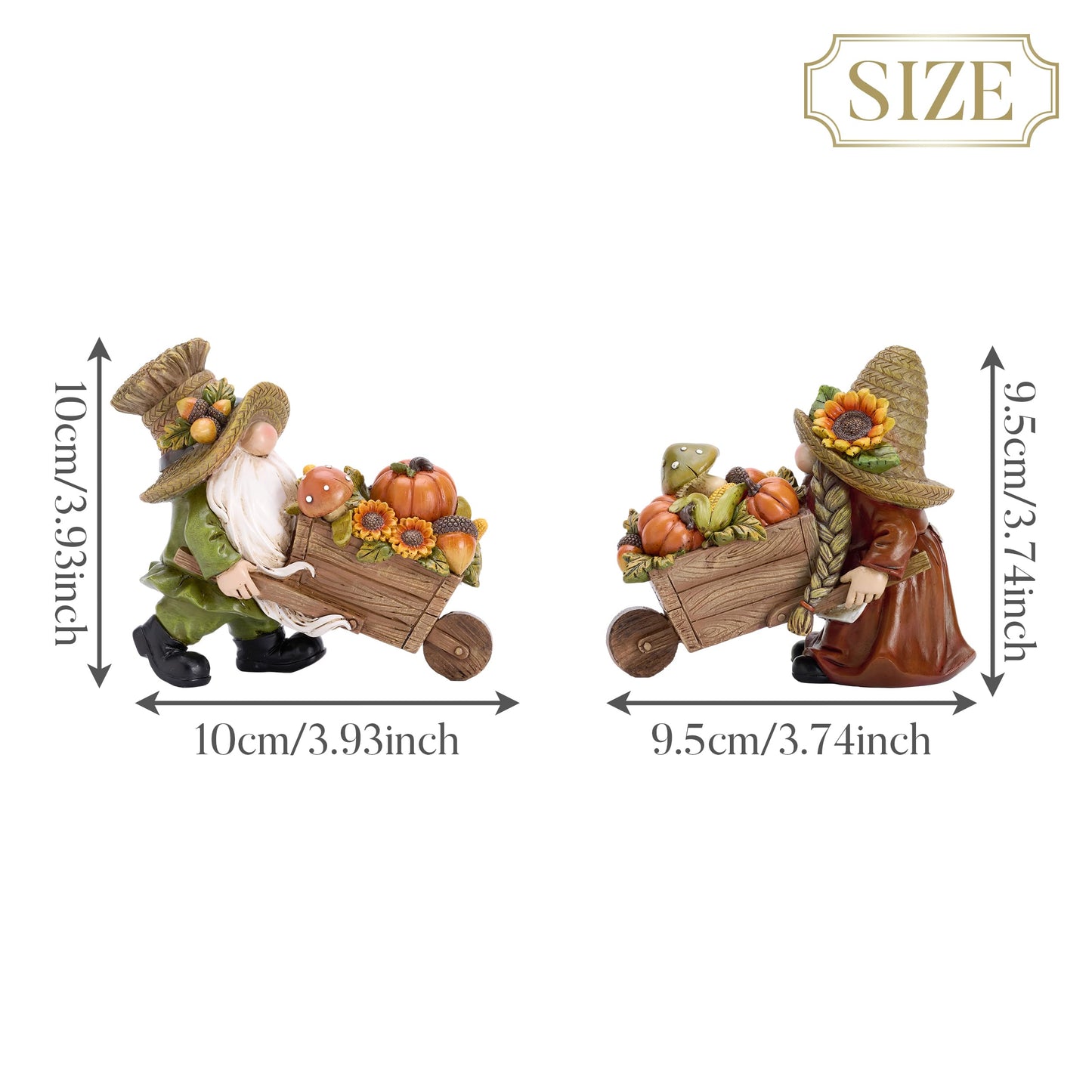 Valery Madelyn Autumn Decorations, Lovely Set of 2 Medium Fall Gonks Ornaments with Harvest Cart, Waterproof Resin Autumn Decor for Gonks Gifts, Fall Decorations for Living Room, Bedroom, Garden 10CM