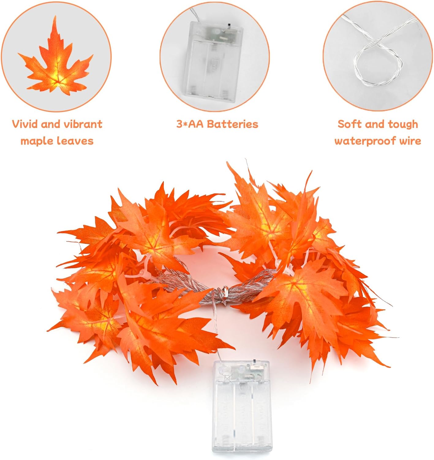 Autumn Leaves Fairy Lights 3M 20LED Maple Leaves Halloween Decorations Lights mit Timer Leaf Garland Indoor Outdoor Battery Operated for Autumn Theme Parties, Halloween, or Home, Garden Decoration