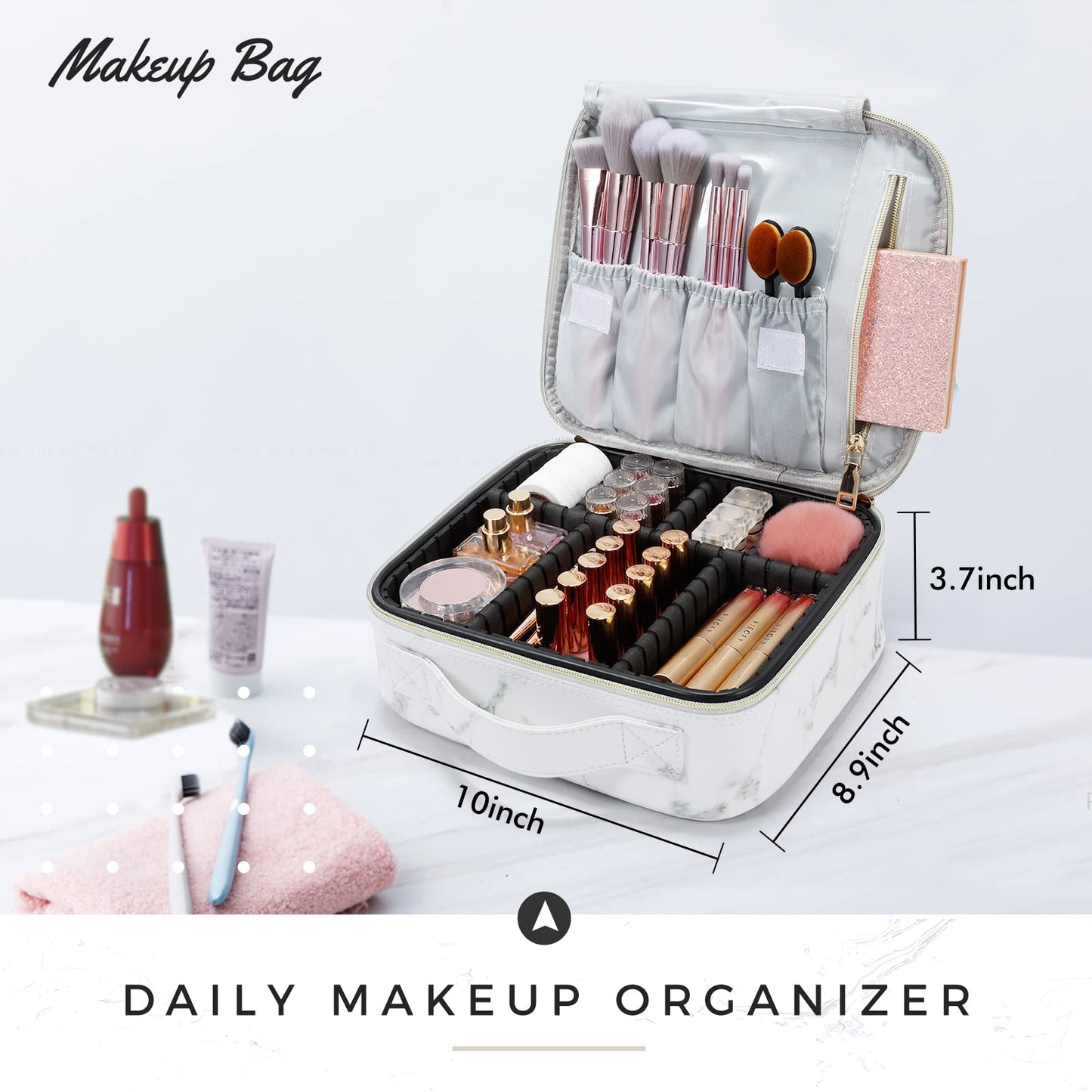 Joligrace Makeup Bag Cosmetic Case Vanity Travel Beauty Box Make Up Train Case Hairdressing Tools Organiser with Adjustable Compartment Oxford Fabric, Black