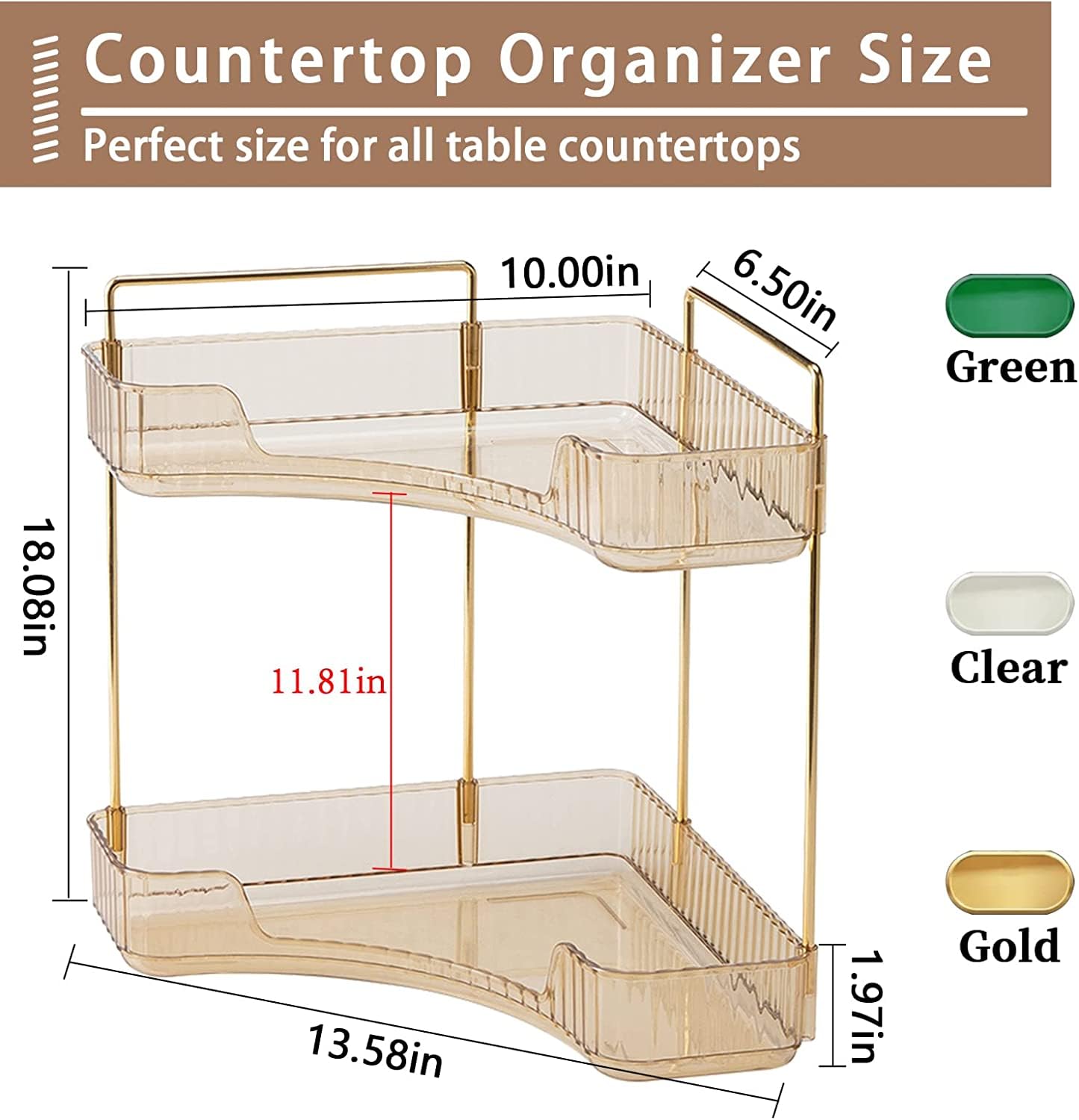 Bingobang Makeup Organiser Corner Trays, 3 Tiers Skincare Cosmetic Organizer Acrylic Large, Storage Tidy for Lipstick, Nail Care, Perfume, Brush, Vanity Dresser, Bedroom, Kitchen, Bathroom(Grey)