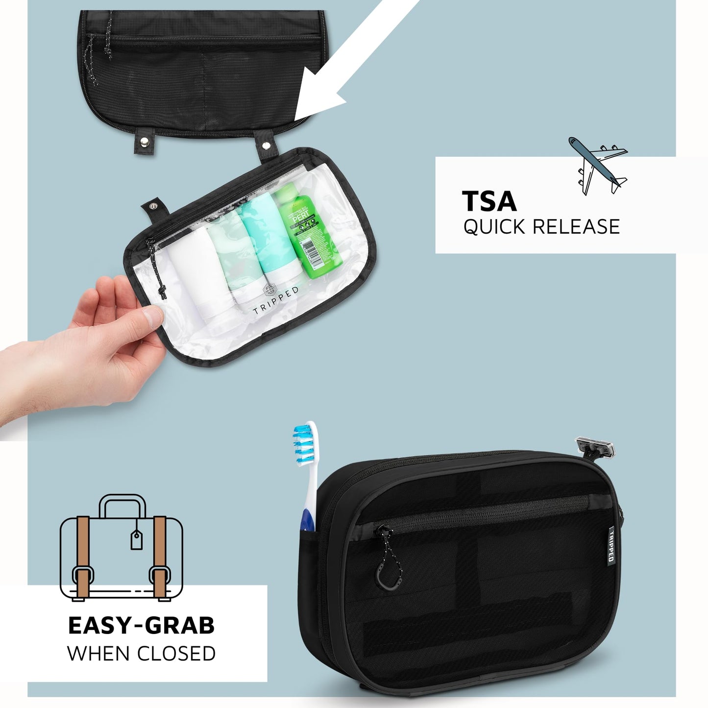 Toiletry Bag Kit Set: Hanging Travel Toiletry Bag + 311 TSA Cosmetic Liquid Bag + Ultralight Accessory Organizer Pouch, Navy, 3 Piece Toiletry Set