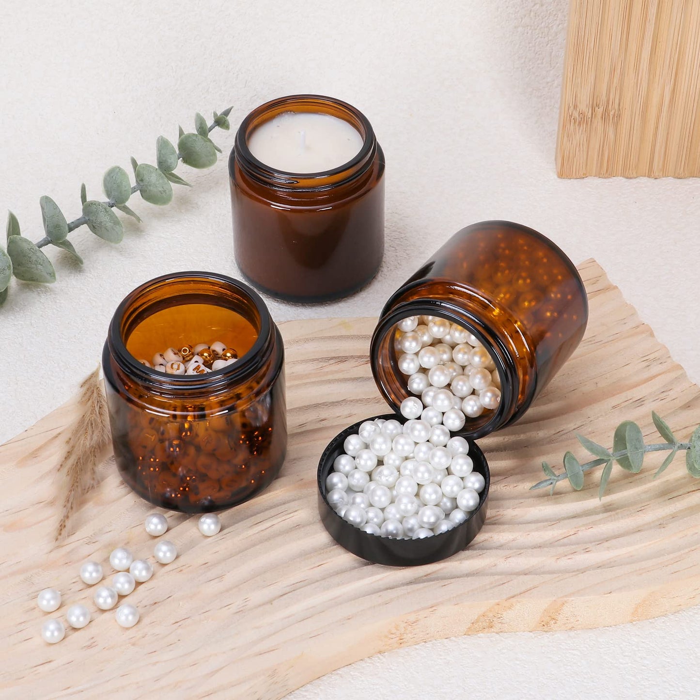 4 oz Amber Glass Round Jars with Black Lids, 6 Pack Empty Cosmetic Jars Face Cream Storage Containers for Powder,Lotion,Beauty Products,Travel Favors