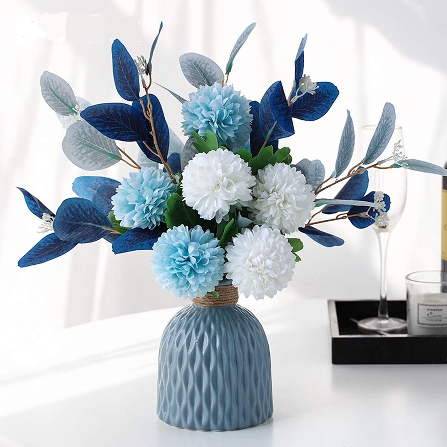 Artificial Flowers With Vase Faux Hydrangea Flower Arrangements for Home Garden Party Wedding Decoration