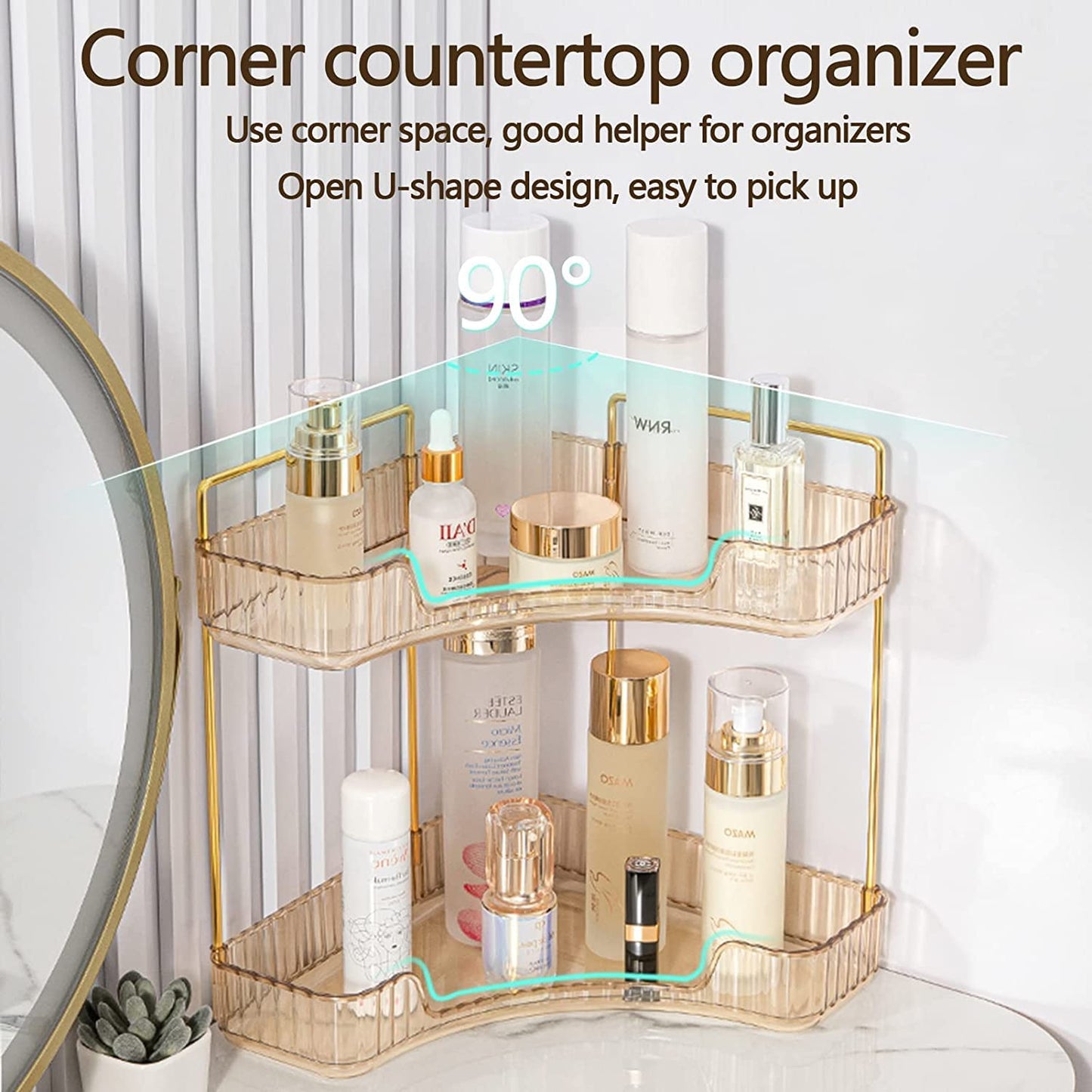 Bingobang Makeup Organiser Corner Trays, 3 Tiers Skincare Cosmetic Organizer Acrylic Large, Storage Tidy for Lipstick, Nail Care, Perfume, Brush, Vanity Dresser, Bedroom, Kitchen, Bathroom(Grey)