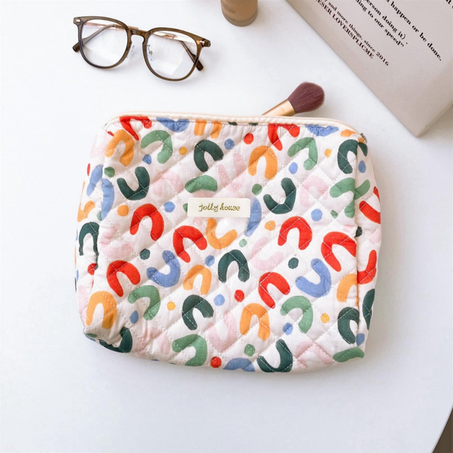 Aucuu Cotton Makeup Bag, Portable Travel Cosmetic Bag, Large Capacity Floral Toiletry Bags, Quilted Wash Bags Organizer for Women Girls