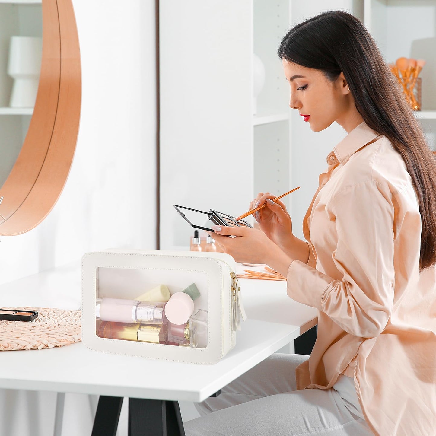 Clear Makeup Bag Travel Toiletries Bags for Women Cosmetic Bags with Double Zippers Waterproof Small Makeup Bag for Ladies Girls