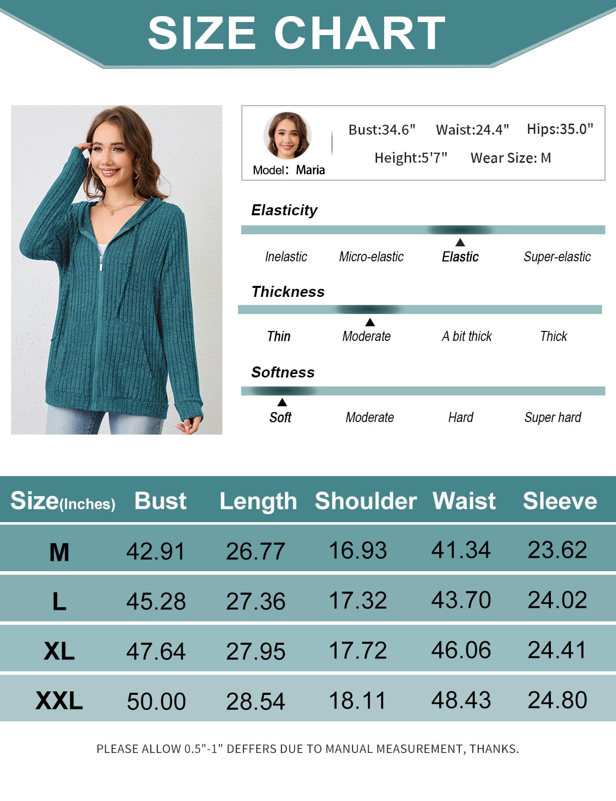 Flikity Womens Cardigans Zip Up Ladies Hoodies with Large Pockets Long Sleeve Tunic Tops Ladies Lightweight Jackets Casual Work Clothes M-XXL