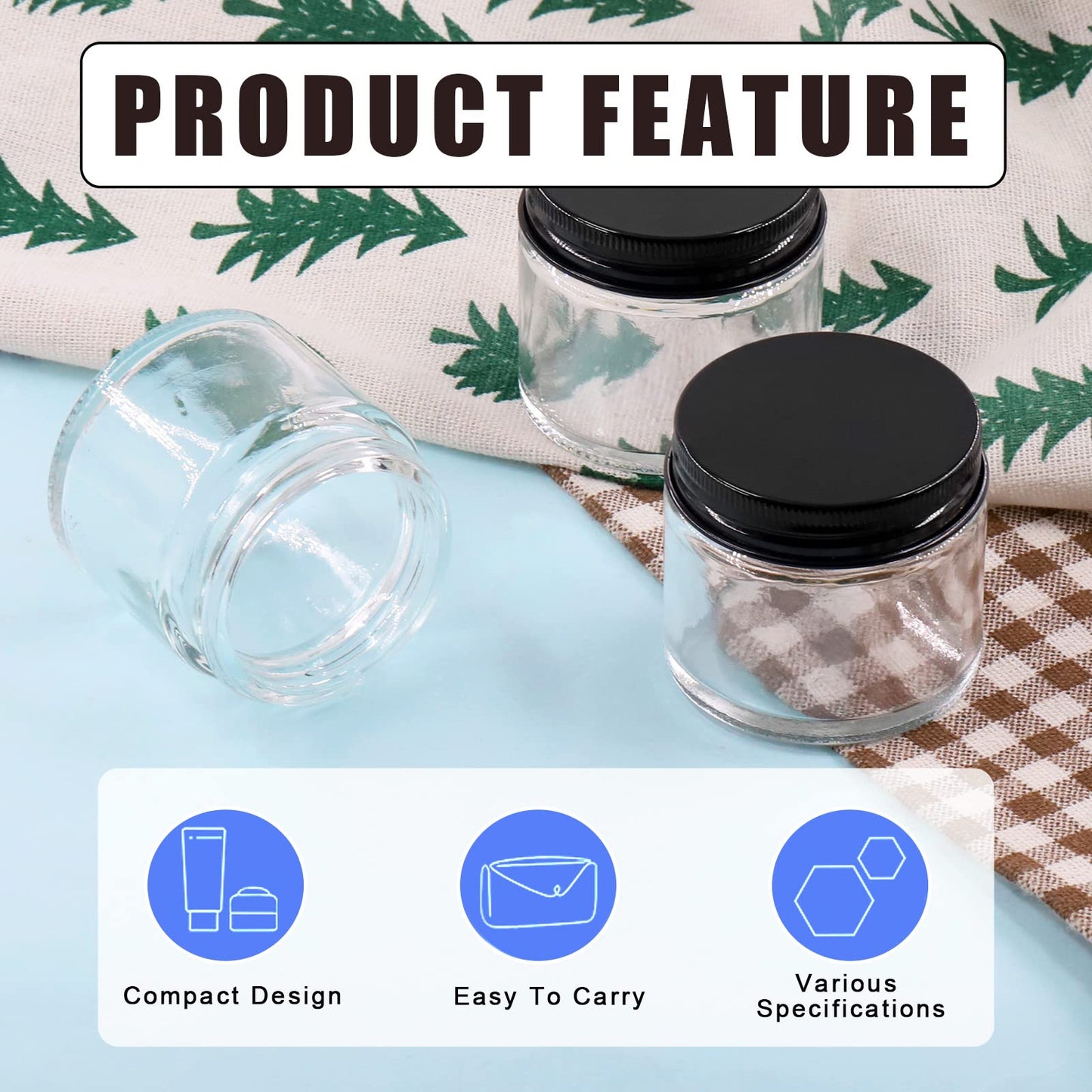 Glarks 8 Pack 8oz/240ml Glass Jars with Lids, Round Clear Glass Jars with Inner Liner and Black Lids for Storing Creams, Beauty Products, Cosmetic and Ointments