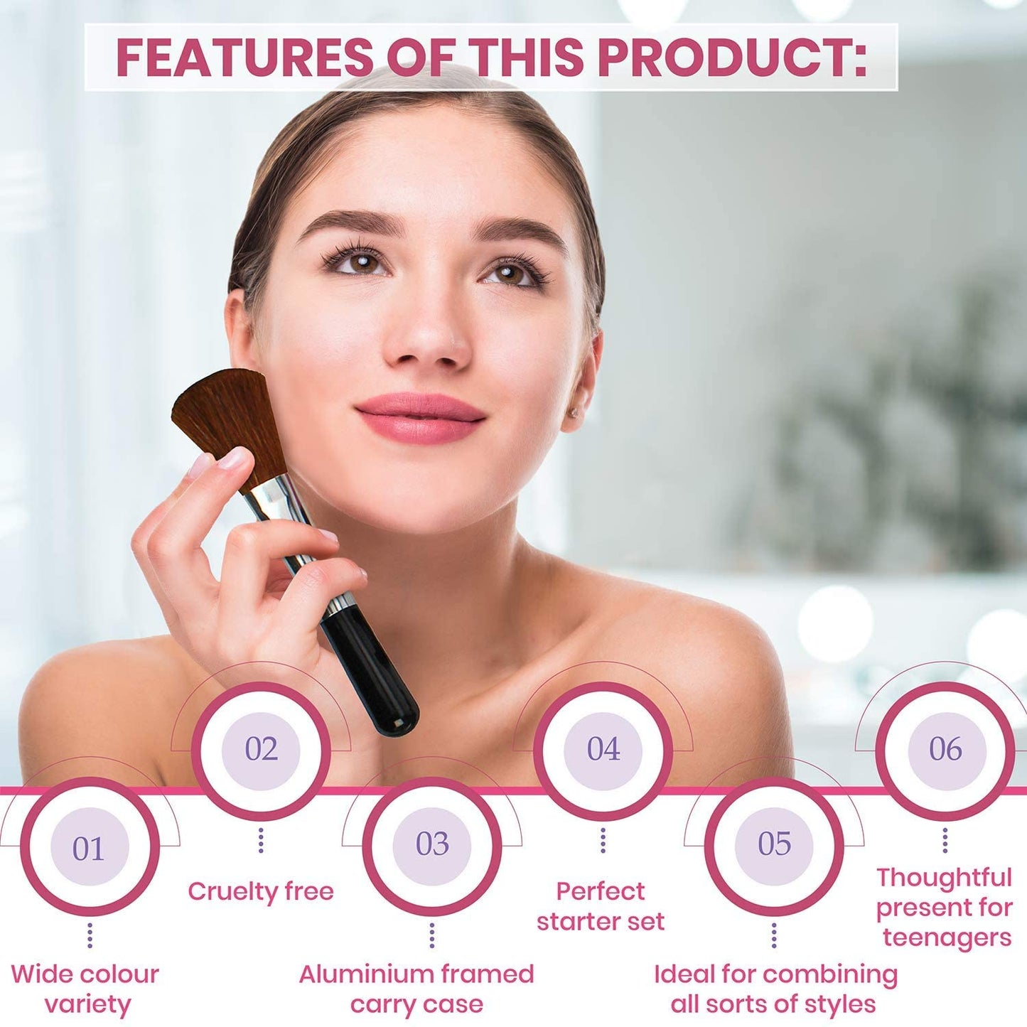 LOVE URBAN BEAUTY Dazzling Makeup Case – 60-Piece Makeup and Nail Set for Teenagers – Elegant Silver Box – Compact and Lightweight Design – Travel-Friendly Women’s Makeup Set