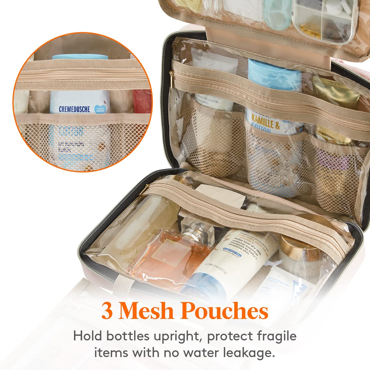 Lifewit Travel Toiletry Bag, Large Hanging Makeup Bag Organizer for Women, Transparent Travel Cosmetic Bag with Hanging Hook for Full Size Bottles, Vacation Essentials, Medium,Dark Blue