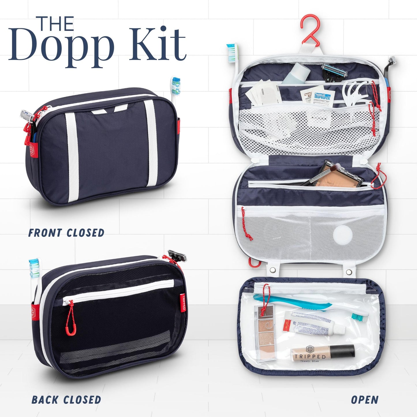 Toiletry Bag Kit Set: Hanging Travel Toiletry Bag + 311 TSA Cosmetic Liquid Bag + Ultralight Accessory Organizer Pouch, Navy, 3 Piece Toiletry Set