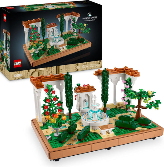 LEGO Icons Fountain Garden Building Set, Home and Office Decor Model Kit for Adults to Build, with Cypress Trees, Grapevines, Flowers and Animal Figures, Gifts for Women & Men 10359