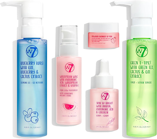W7 Self Care Skincare Set | Face Cleanser, Toner, Serum, Moisturiser & Lip Mask | Complete Daily Face Routine | Full Size, Long Lasting Products to Use at Home