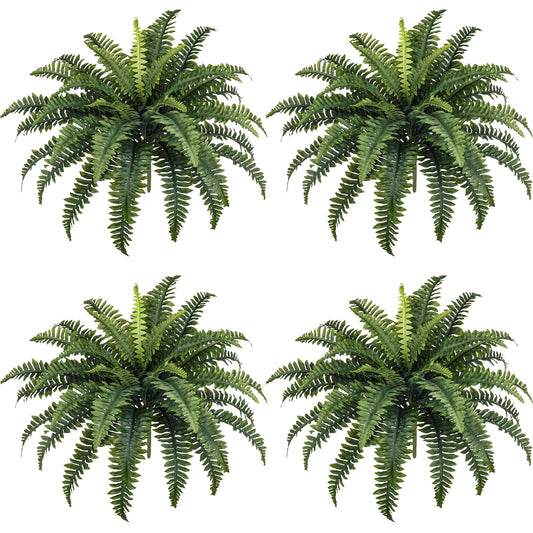 FOREST PRINCE 2 PCS Artificial Boston Fern Outdoor, 33In Fake Bush Plants Large for Indoors, Home Decor, Windowsill, Garden Decorations (39 Fronds)