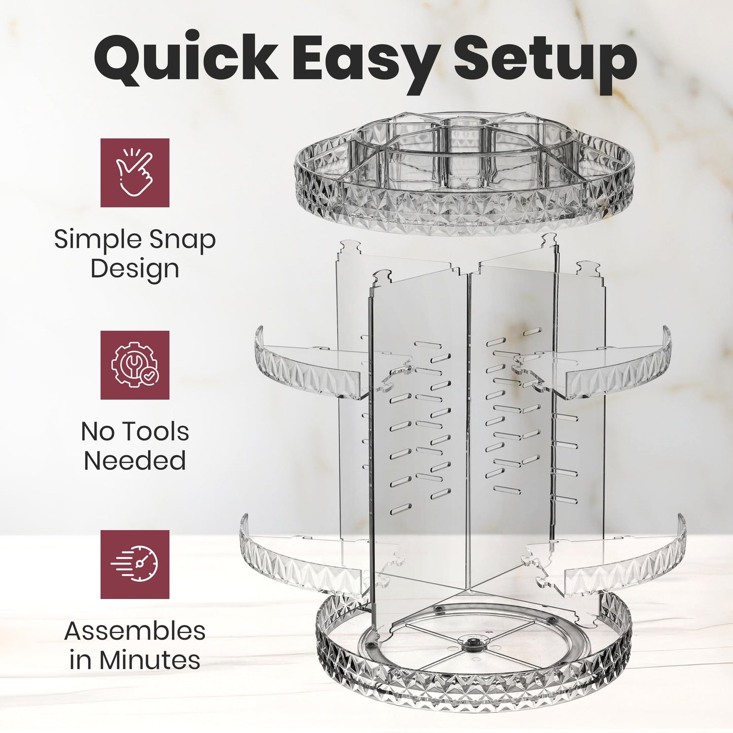 360 Rotating Makeup Organizer - Adjustable Shelf Height and Fully Rotatable. The Perfect Cosmetic Organizer for Bedroom Dresser or Vanity Countertop. (Black)