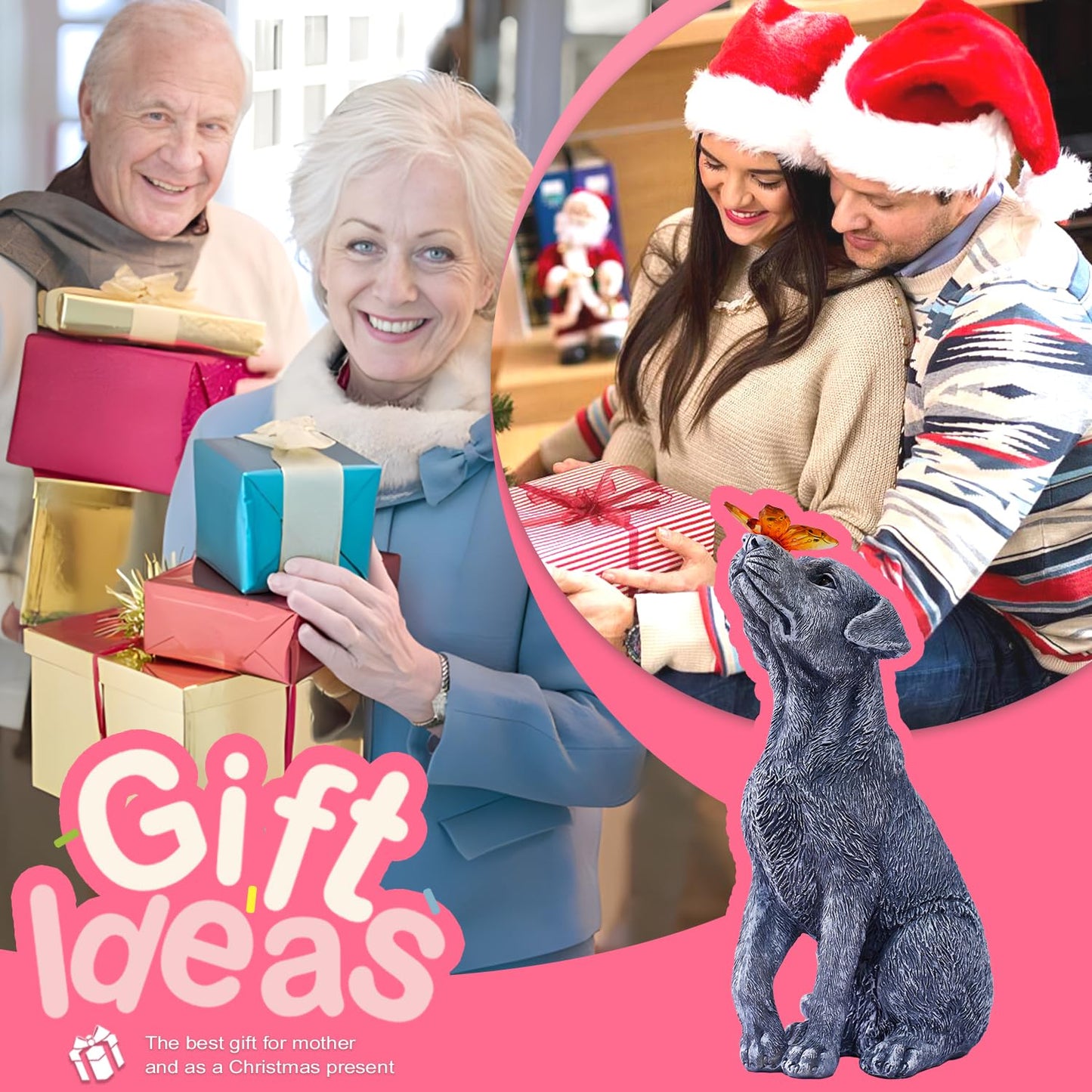 Dog Garden Ornaments With Solar Butterfly - Unique Gifts for Women Mum Men - Outdoor Puppy Decor for Patio Yard Lawn Balcony Resin Waterproof Sculpture