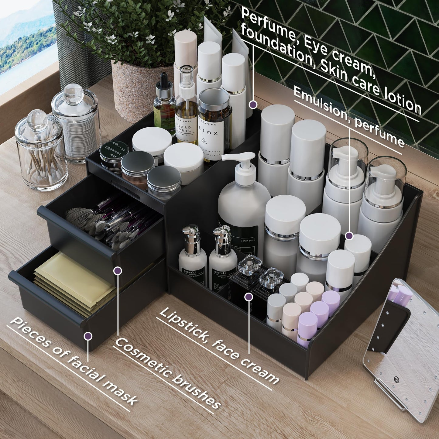 Makeup Organizer Storage Drawers, Large Capacity Cosmetic Organisers for Lipsticks, Jewelry, Nail Care, Skincare Organiser for Vanity, Ideal Desk Organizer for Dresser and Bathroom