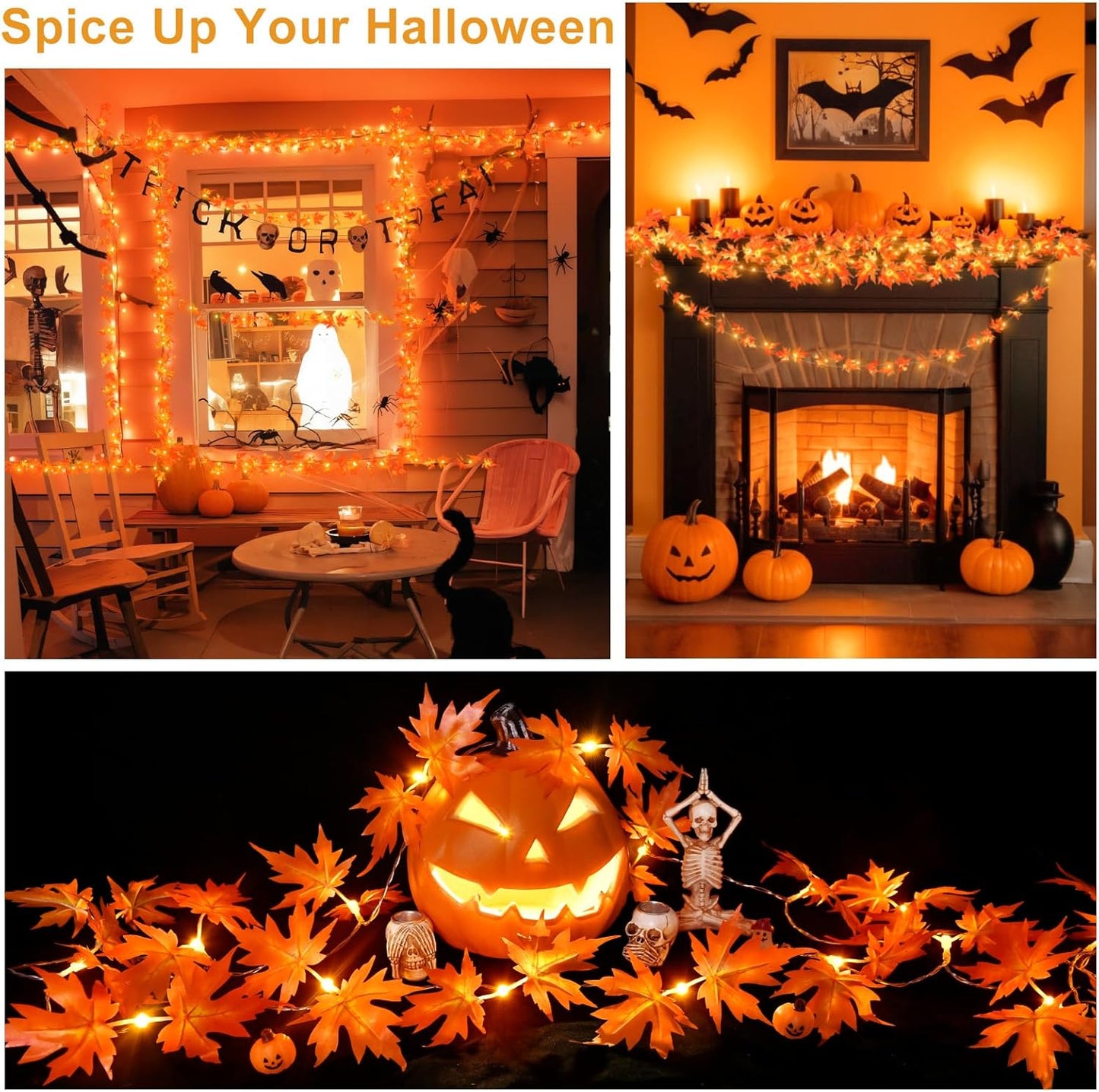 Autumn Leaves Fairy Lights 3M 20LED Maple Leaves Halloween Decorations Lights mit Timer Leaf Garland Indoor Outdoor Battery Operated for Autumn Theme Parties, Halloween, or Home, Garden Decoration