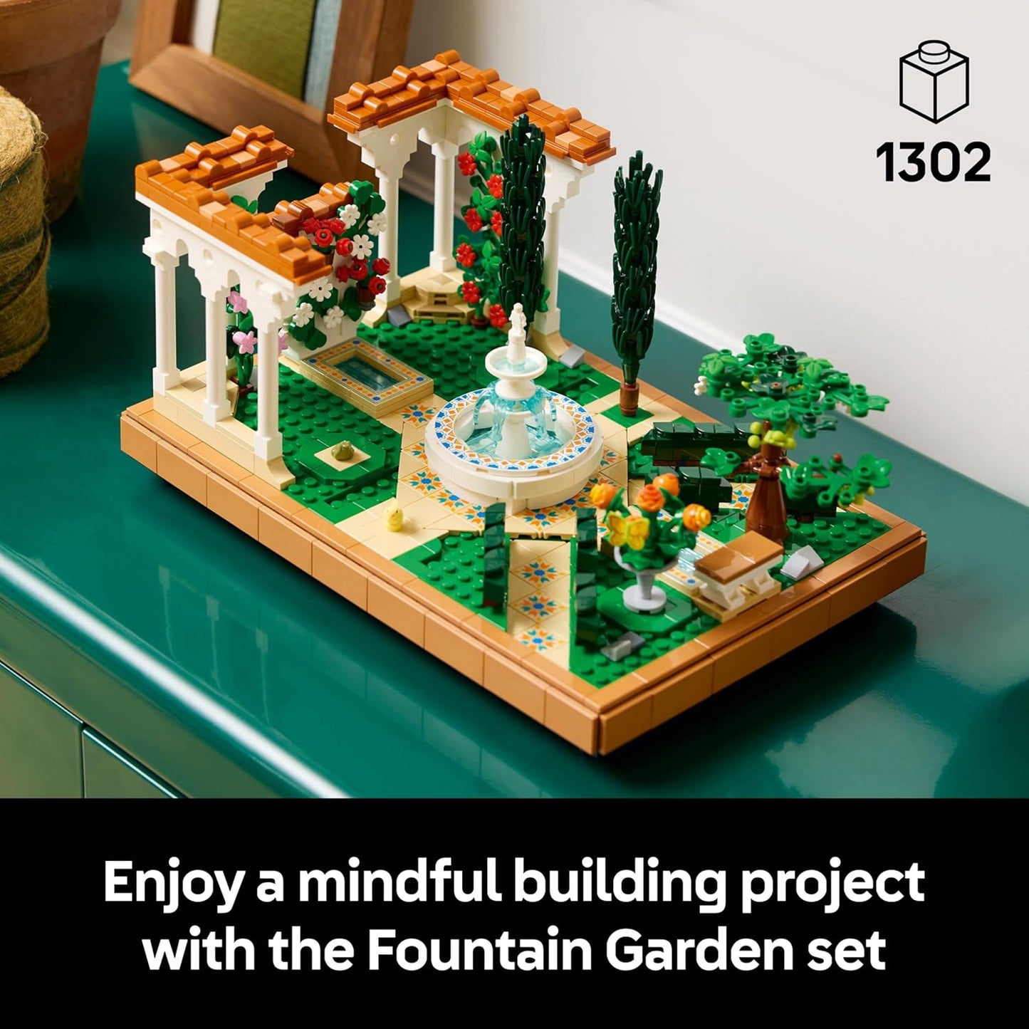 LEGO Icons Fountain Garden Building Set, Home and Office Decor Model Kit for Adults to Build, with Cypress Trees, Grapevines, Flowers and Animal Figures, Gifts for Women & Men 10359