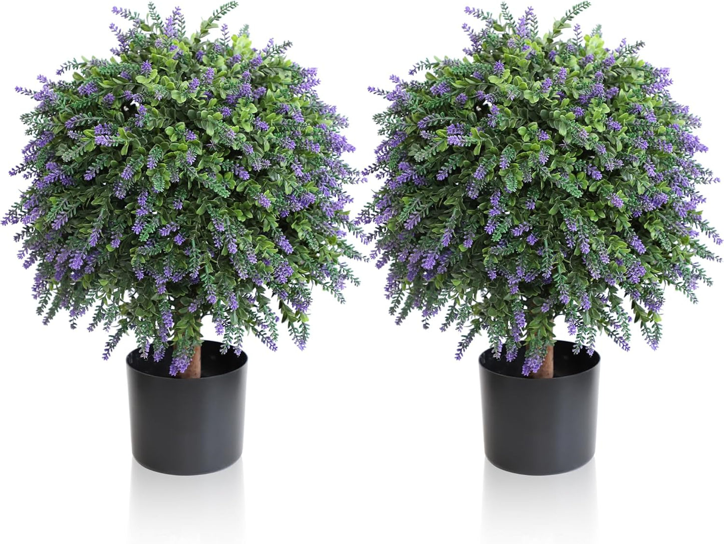 momoplant Artificial Lavender Topiary Ball Trees in Pot, UV Resistant Fake Bushes with Flowers for Outdoor Indoor Home Office Garden Front porch Decor