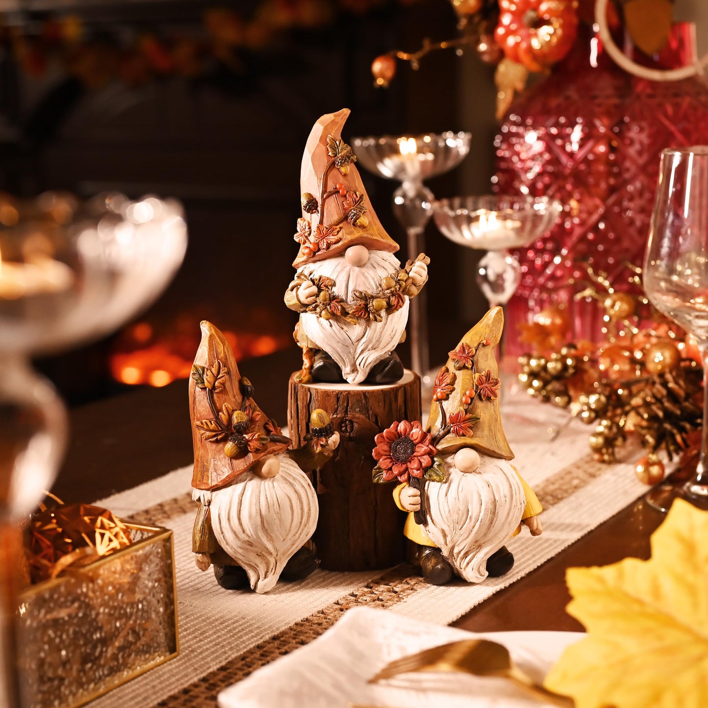 Valery Madelyn Autumn Decorations, Lovely Set of 3 Medium Gonks Ornaments, Waterproof Resin Autumn Home Decor, Gonks Gifts for Women, Fall Decorations for Living Room, Bedroom, Garden 10CM