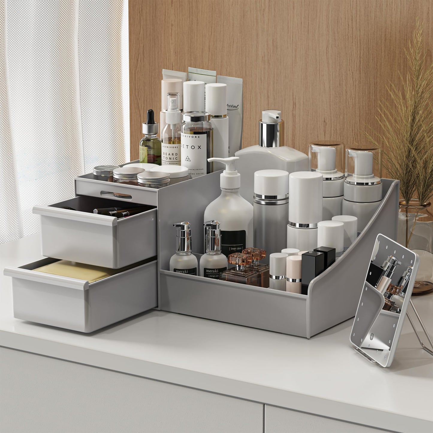 Makeup Organizer Storage Drawers, Large Capacity Cosmetic Organisers for Lipsticks, Jewelry, Nail Care, Skincare Organiser for Vanity, Ideal Desk Organizer for Dresser and Bathroom