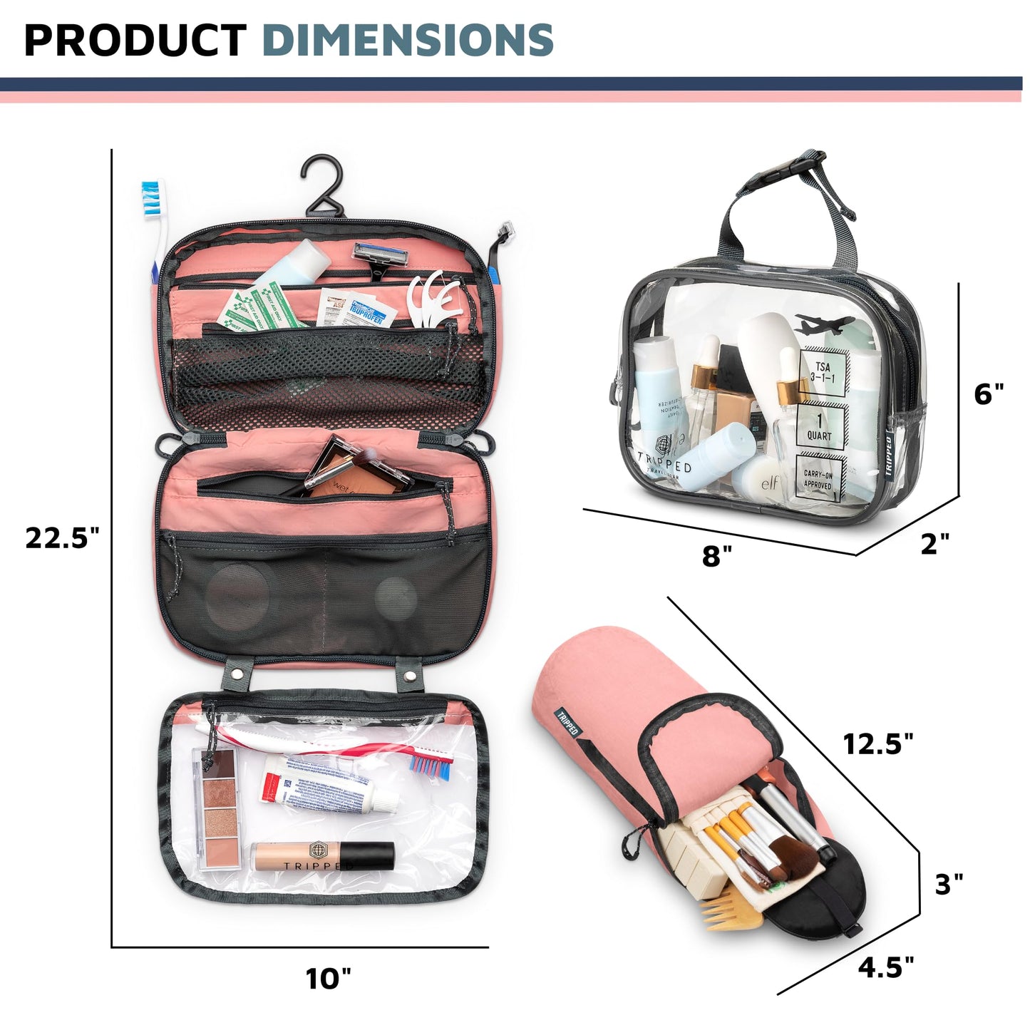 Toiletry Bag Kit Set: Hanging Travel Toiletry Bag + 311 TSA Cosmetic Liquid Bag + Ultralight Accessory Organizer Pouch, Navy, 3 Piece Toiletry Set