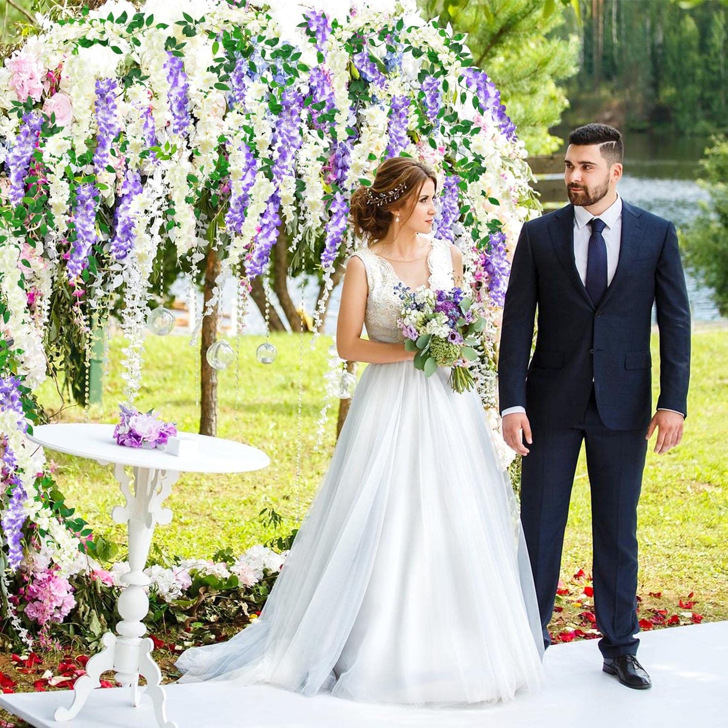 MOTONG Artificial Vine Flowers Decoration, 4Pcs (8FT/2.5M/piece) Artificial Wisteria Vines Garland Plants Flowers Arts For Ceremony Home Garden Wedding Party Decors (4Pcs Purple)