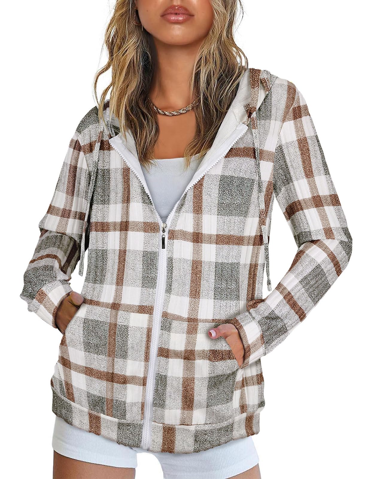 Flikity Womens Cardigans Zip Up Ladies Hoodies with Large Pockets Long Sleeve Tunic Tops Ladies Lightweight Jackets Casual Work Clothes M-XXL