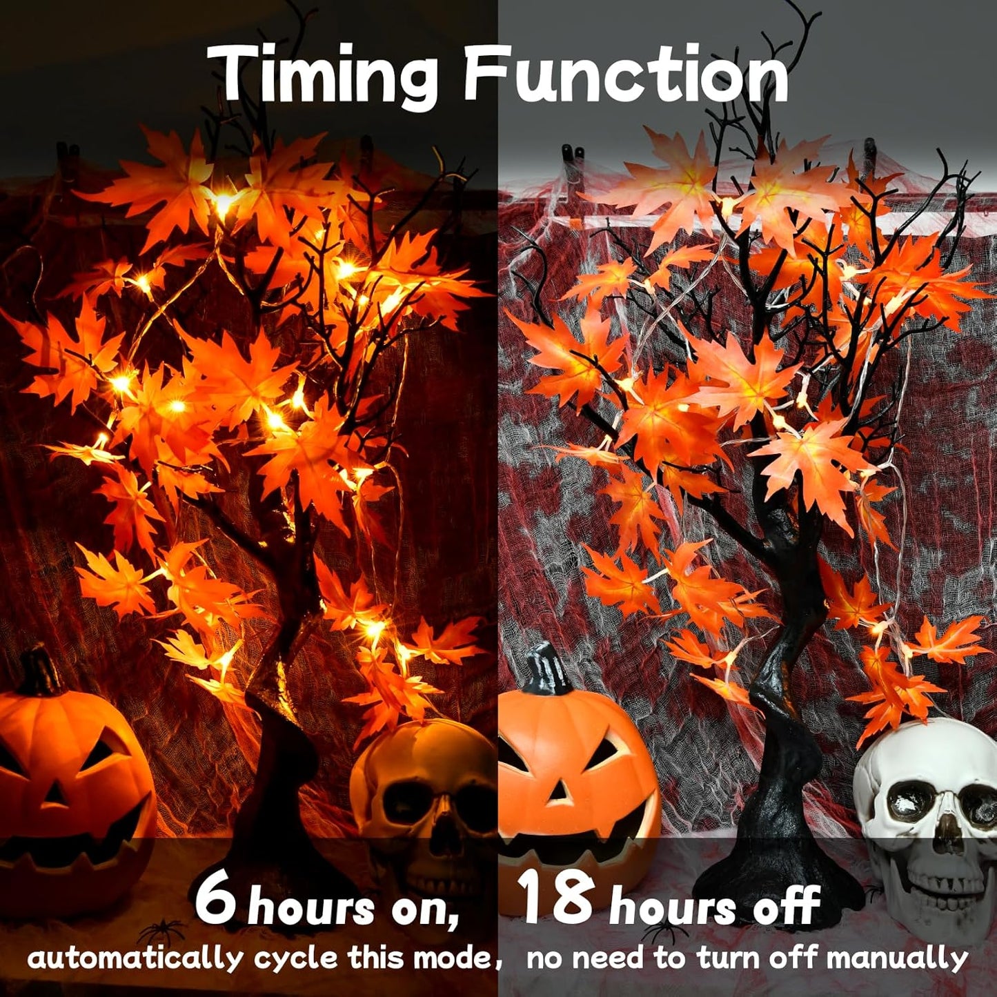 Autumn Leaves Fairy Lights 3M 20LED Maple Leaves Halloween Decorations Lights mit Timer Leaf Garland Indoor Outdoor Battery Operated for Autumn Theme Parties, Halloween, or Home, Garden Decoration