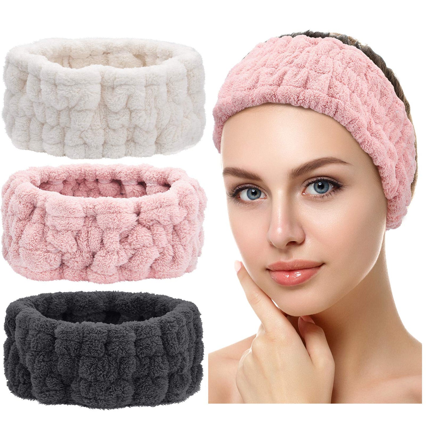 Chuangdi 3 Pieces Spa Headband for Women Facial Makeup Headband Soft Terry Cloth Hairband for Washing Face Mask Spa Shower Gifts(Light Orange, Light Purple, Light Green)