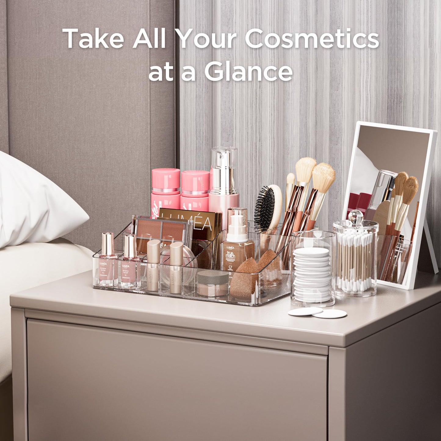 Makeup Organizer Storage Drawers, Large Capacity Cosmetic Organisers for Lipsticks, Jewelry, Nail Care, Skincare Organiser for Vanity, Ideal Desk Organizer for Dresser and Bathroom