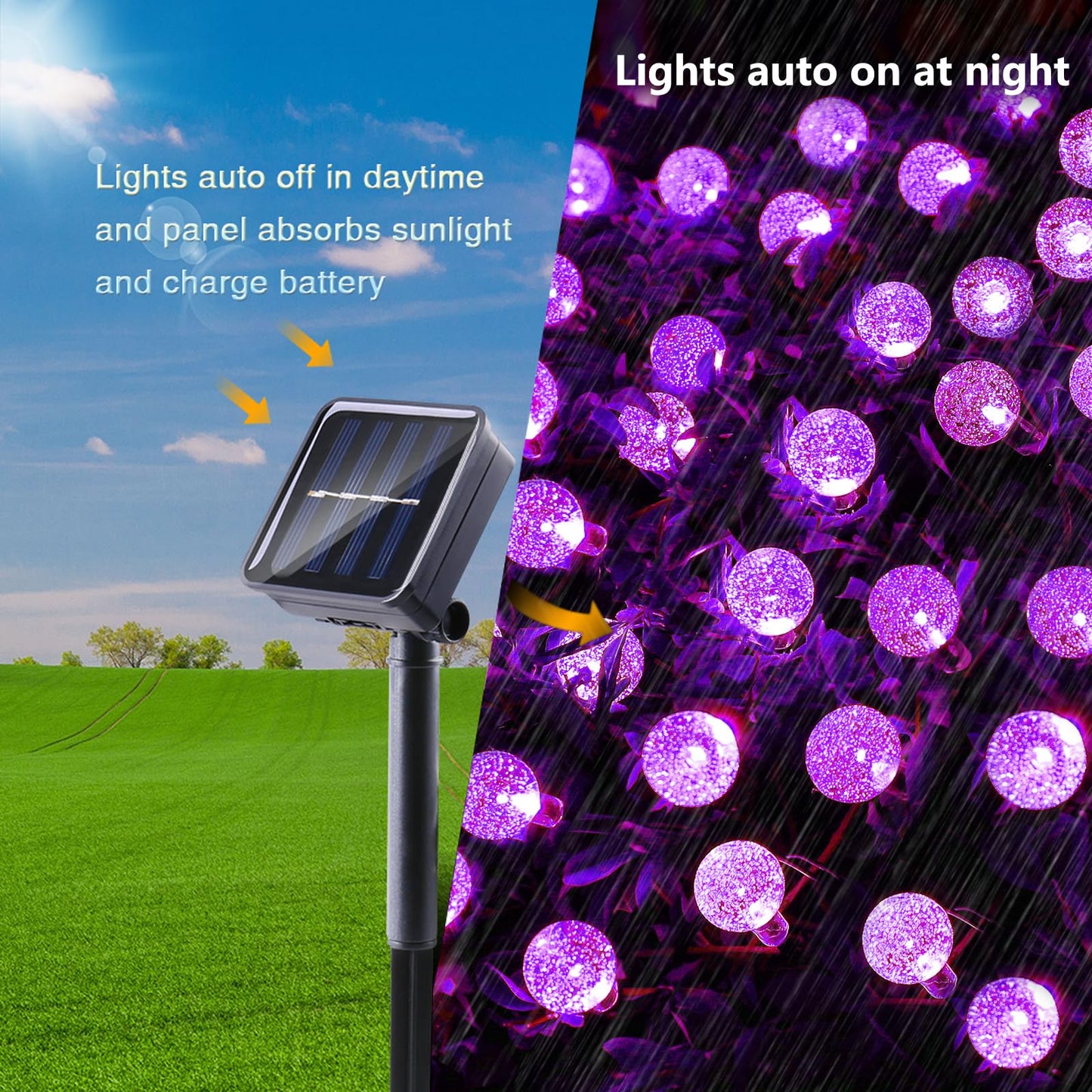 Solar Garden Lights Outdoor, 36ft 60 LED Solar String Lights Waterproof, Solar Powered Crystal Ball Indoor/Outdoor Fairy Lights Decorative for Garden, Patio, Yard, Festival, Parties (White)