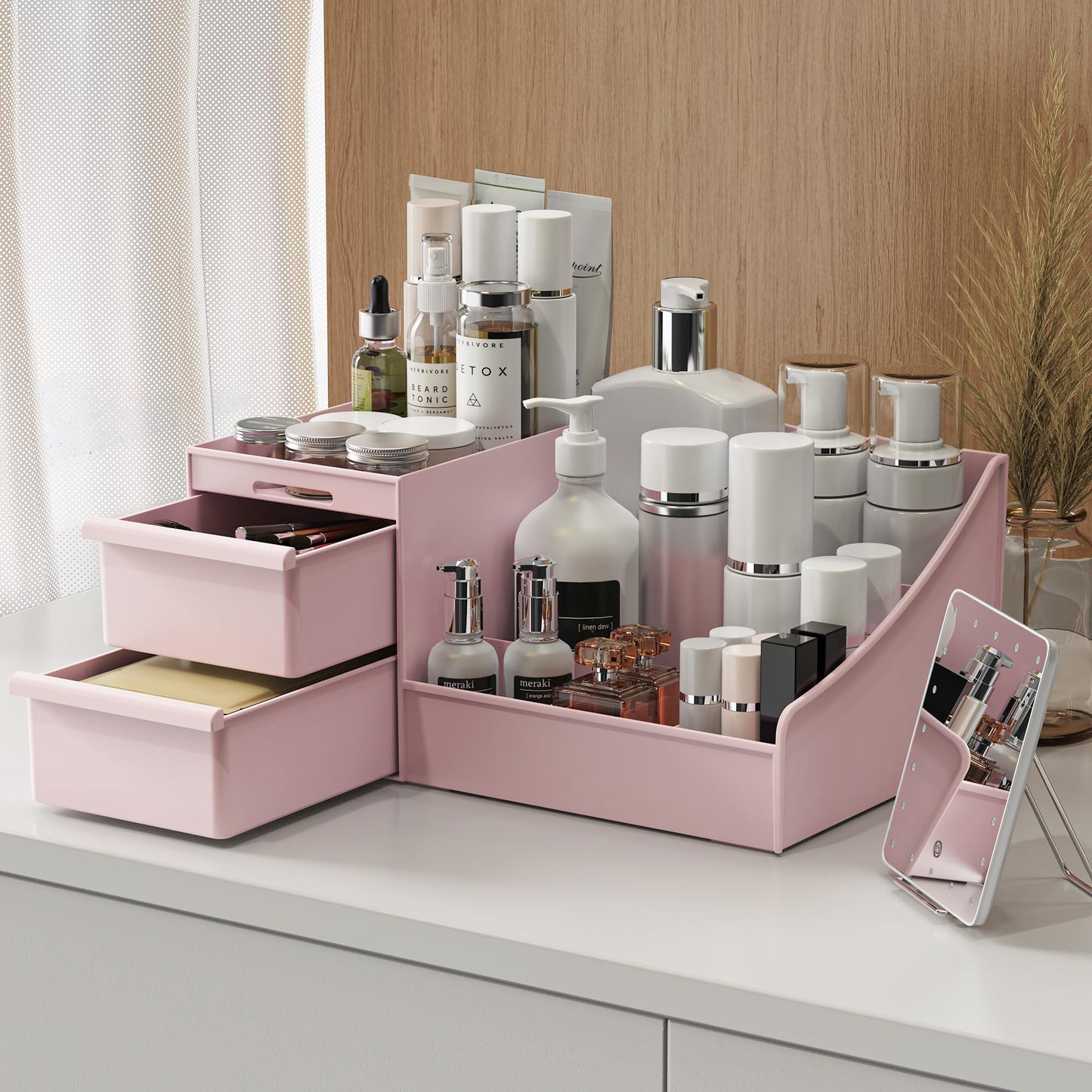 Makeup Organizer Storage Drawers, Large Capacity Cosmetic Organisers for Lipsticks, Jewelry, Nail Care, Skincare Organiser for Vanity, Ideal Desk Organizer for Dresser and Bathroom