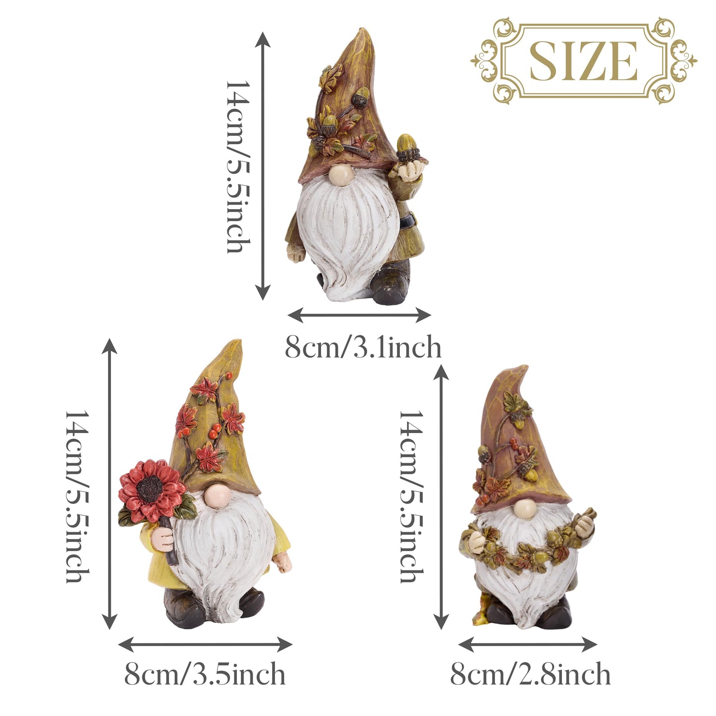 Valery Madelyn Autumn Decorations, Lovely Set of 3 Medium Gonks Ornaments, Waterproof Resin Autumn Home Decor, Gonks Gifts for Women, Fall Decorations for Living Room, Bedroom, Garden 10CM