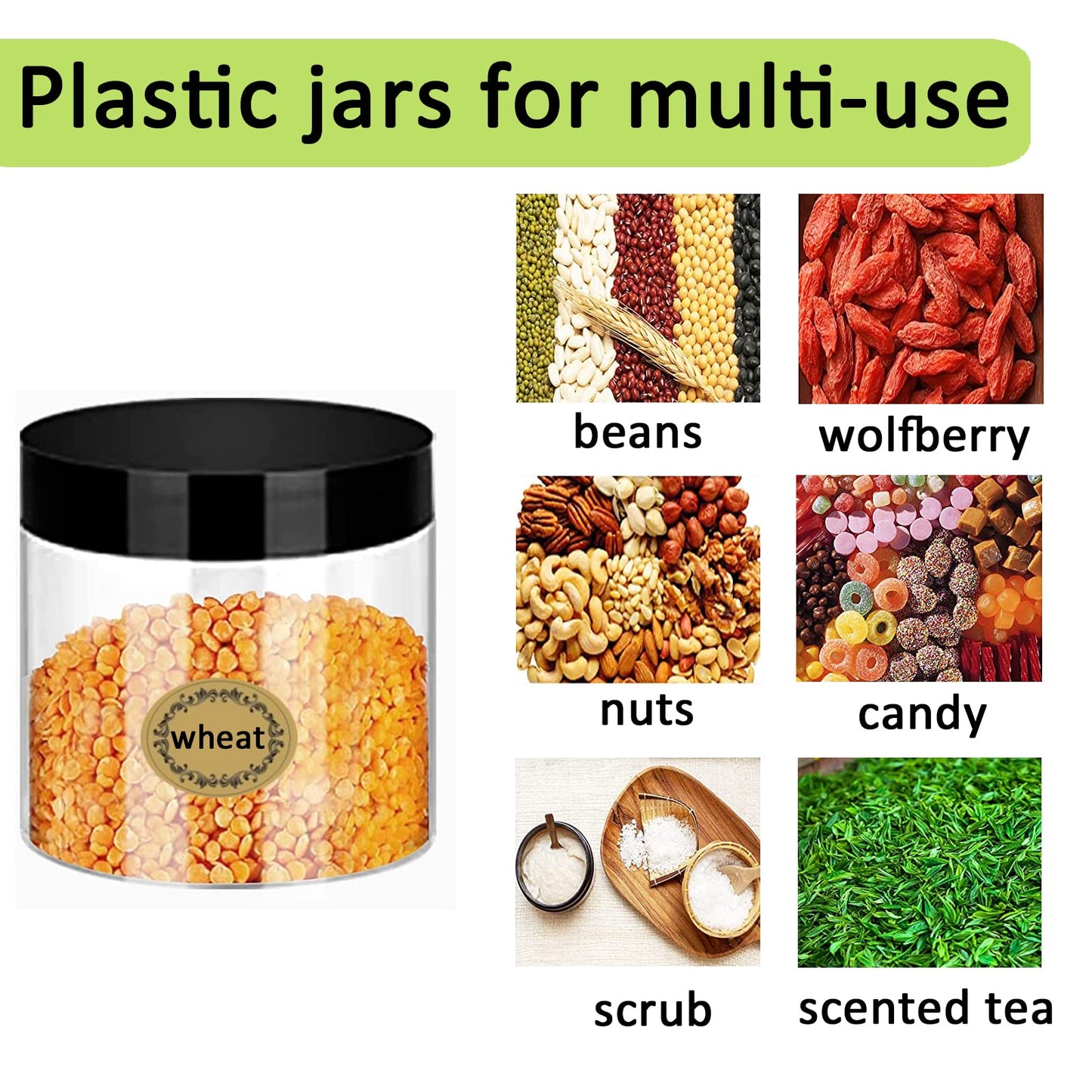 Apstaqeoo 4PCS 150ML Empty Plastic Jars With Black Lids, Clear Round Face Cream Jars Cosmetic Container Travel Storage Jar With Inner Liners for Body Scrub/Lotion/Powder/Ointment/Salves/Sample/Makeup