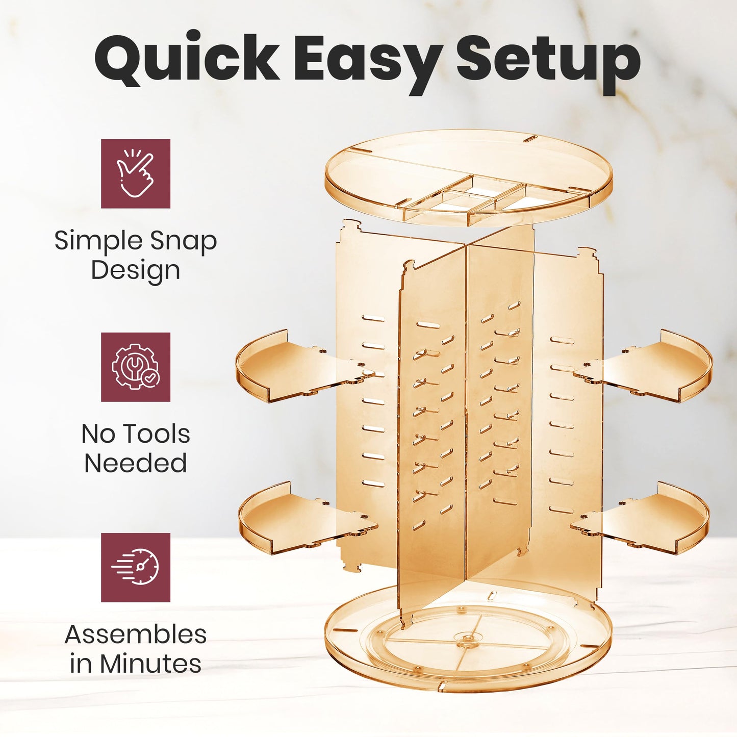 360 Rotating Makeup Organizer - Adjustable Shelf Height and Fully Rotatable. The Perfect Cosmetic Organizer for Bedroom Dresser or Vanity Countertop. (Black)