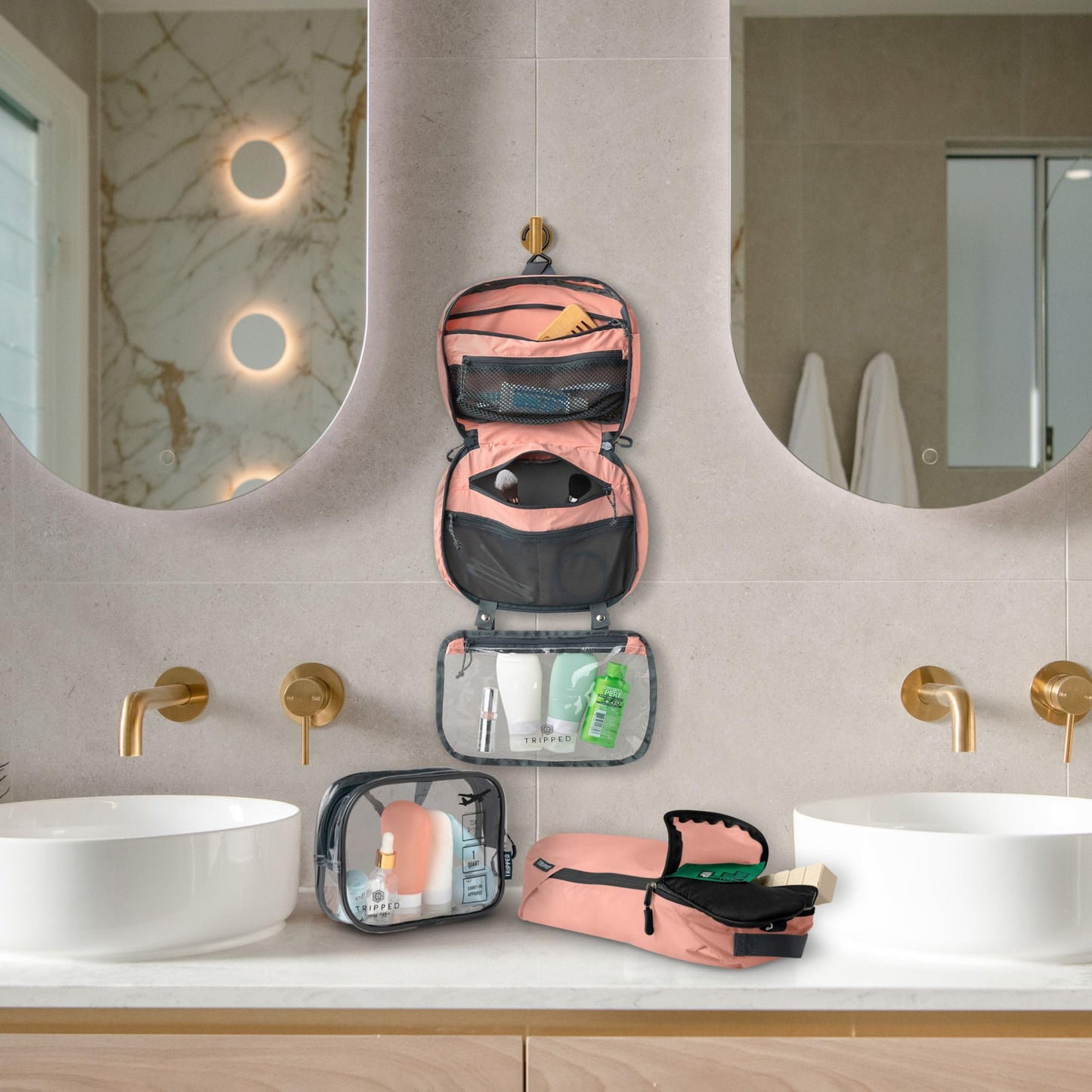 Toiletry Bag Kit Set: Hanging Travel Toiletry Bag + 311 TSA Cosmetic Liquid Bag + Ultralight Accessory Organizer Pouch, Navy, 3 Piece Toiletry Set