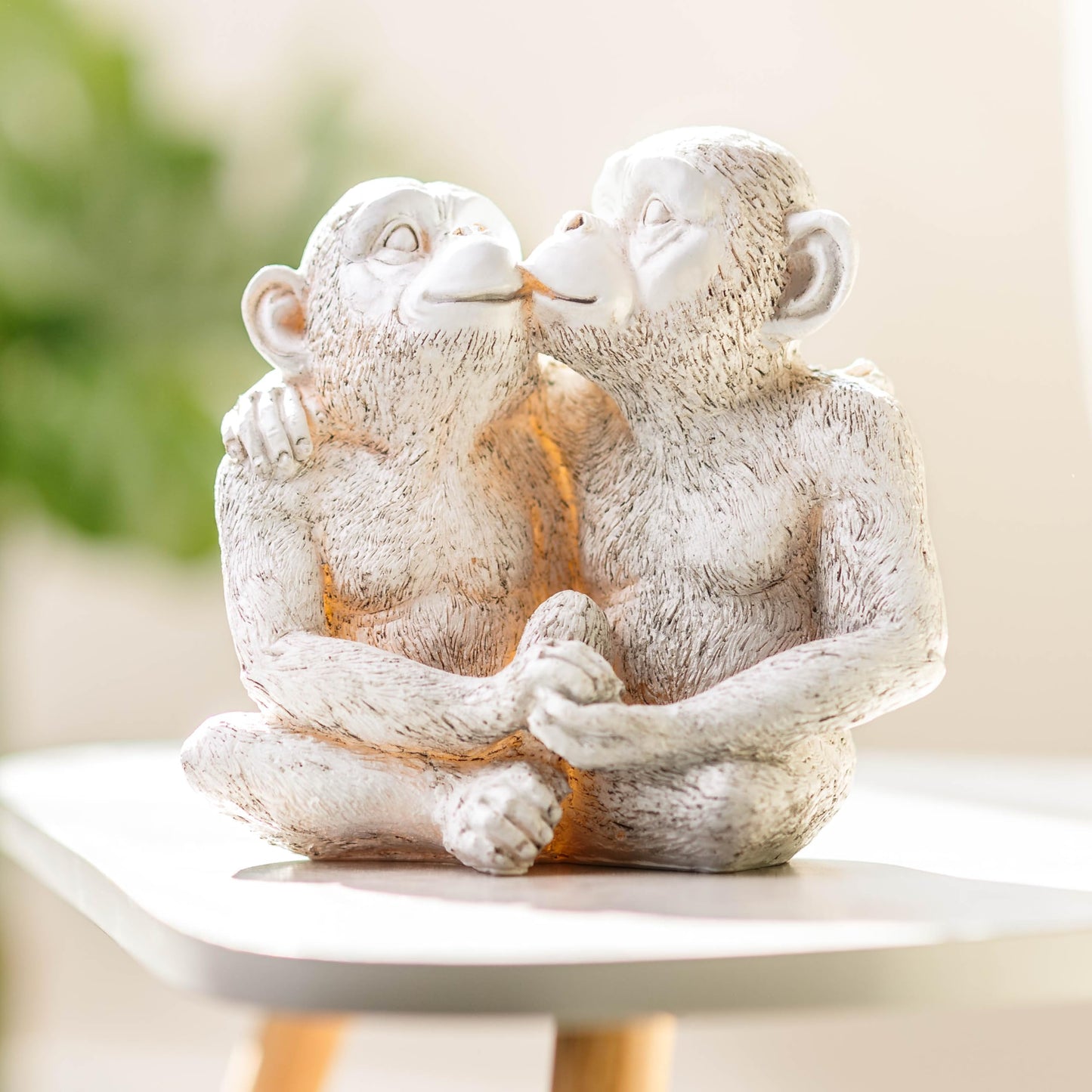 Garden Mile Stone Effect Animal Garden Statue Kissing Monkeys Sitting Monkeys Sculptures Patio Pond & Garden Ornaments Outdoor Home Outdoor Decor Living Room Decor