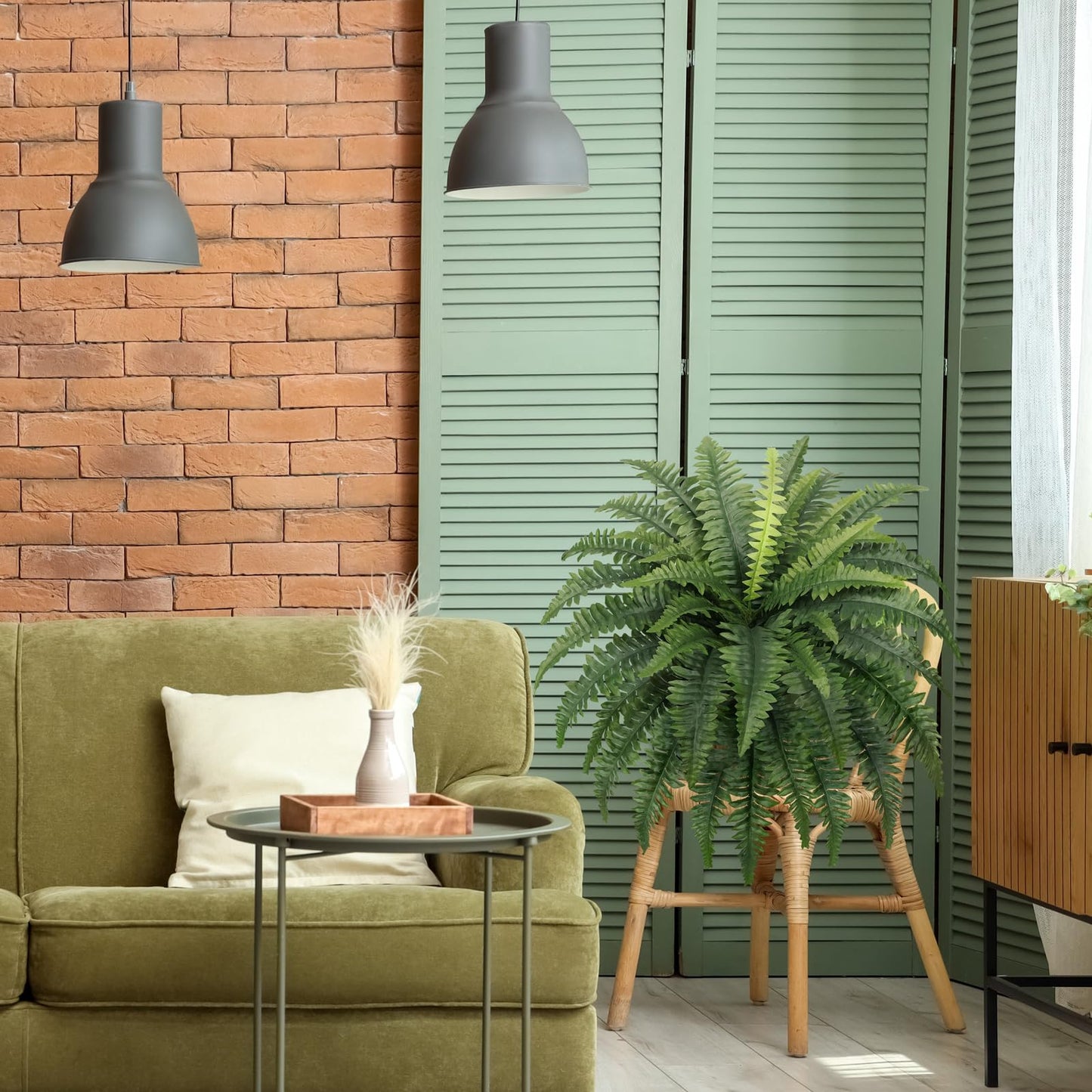 FOREST PRINCE 2 PCS Artificial Boston Fern Outdoor, 33In Fake Bush Plants Large for Indoors, Home Decor, Windowsill, Garden Decorations (39 Fronds)